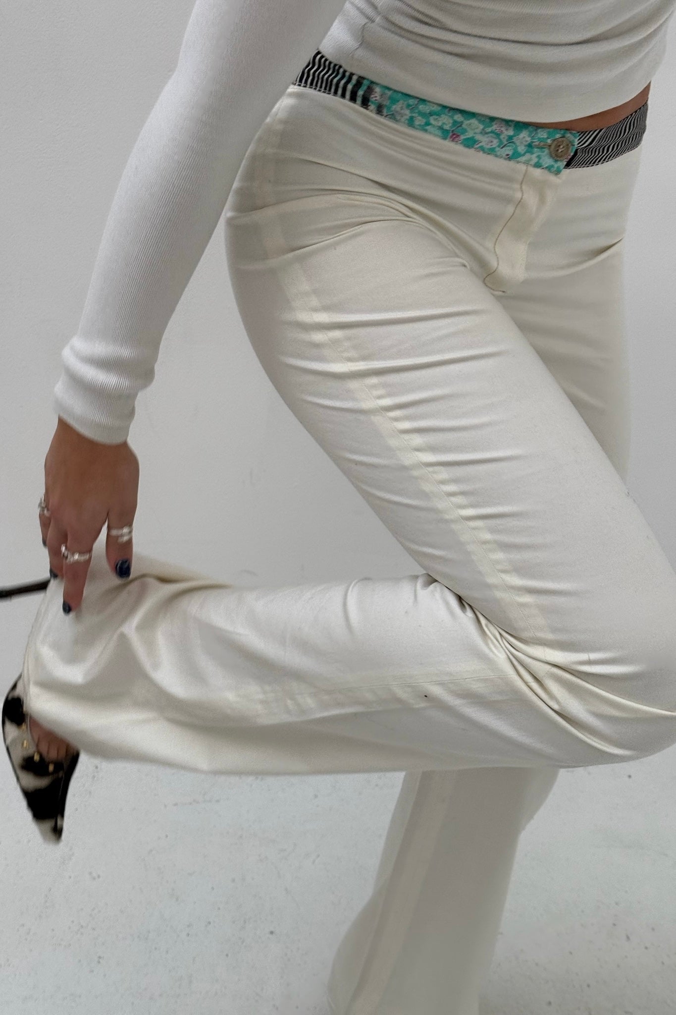 Vintage Cream Animal Trim Pants