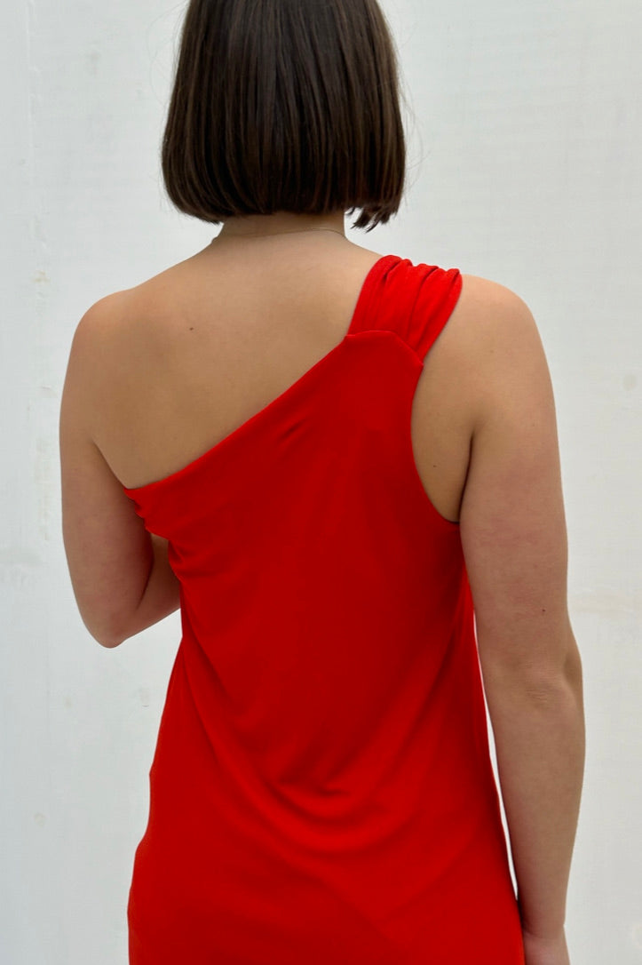 Vintage Tangerine One Shoulder Dress