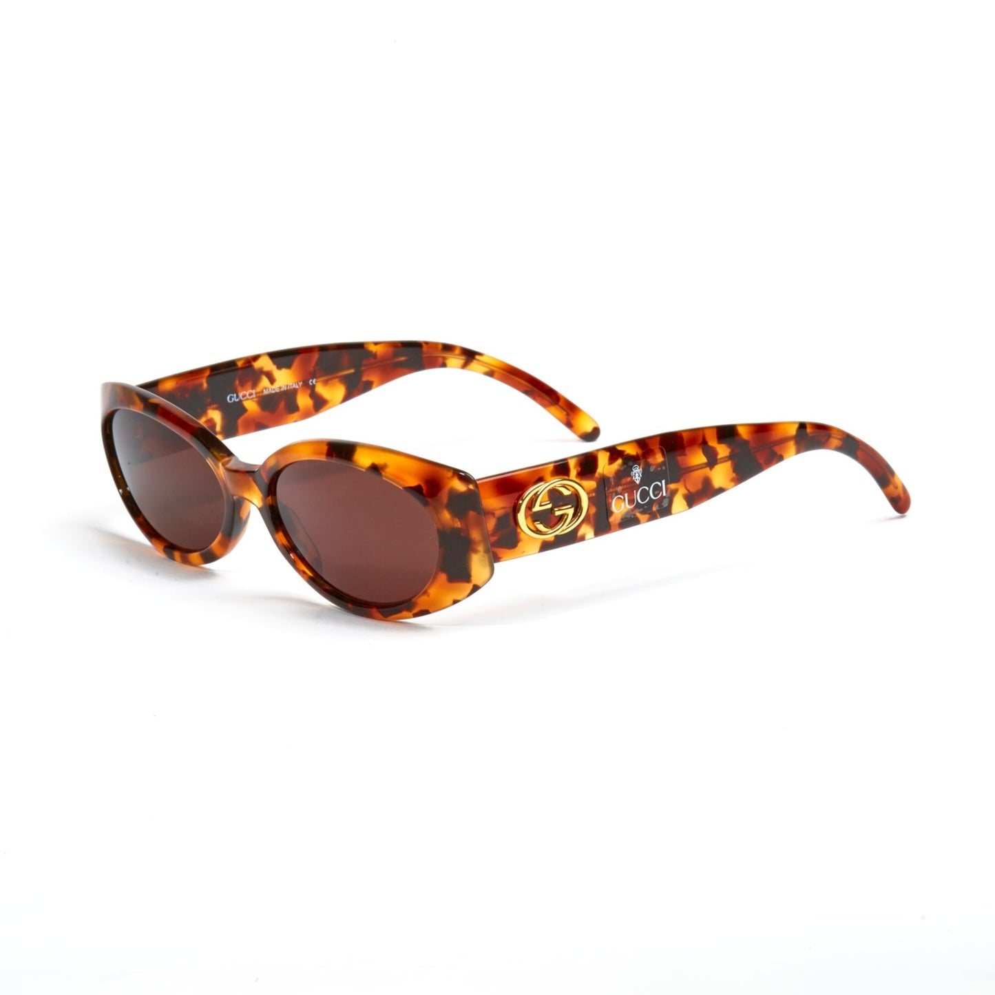 Vintage Gucci Oval Tortoise Golden Interlocking Logo Sunglasses