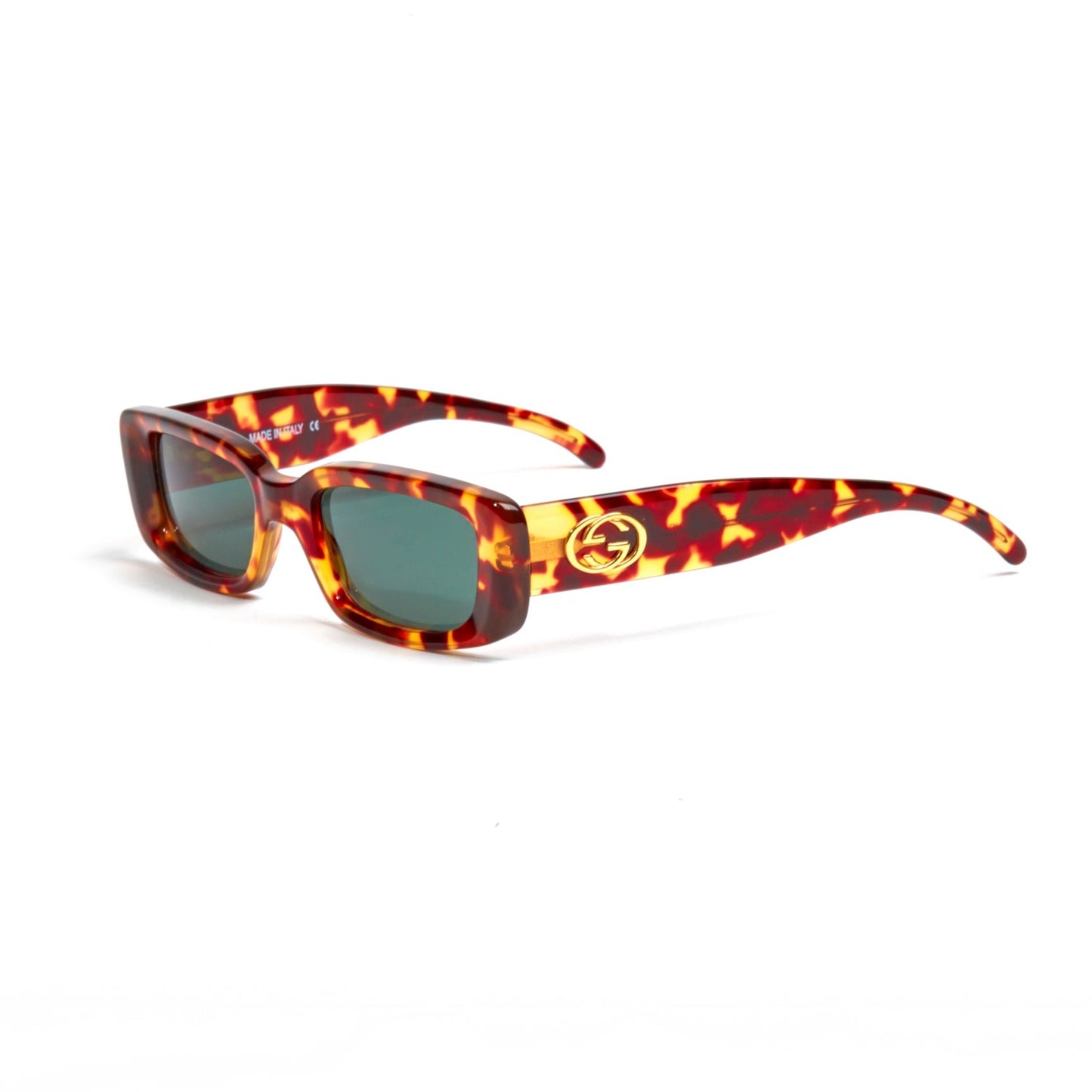 Vintage Gucci Rectangular Tortoise Golden Interlocking Logo Sunglasses