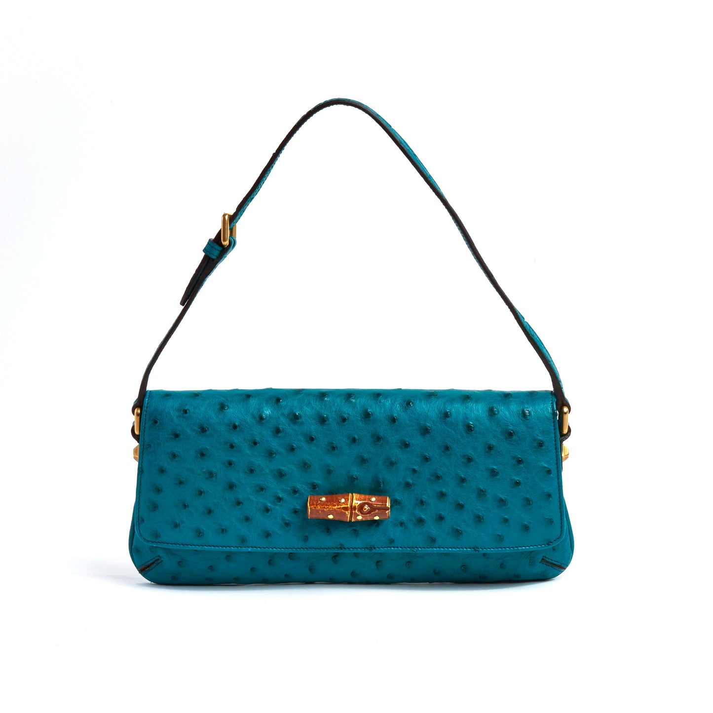 Vintage Gucci Teal Oistrich Bamboo Clasp Pochette