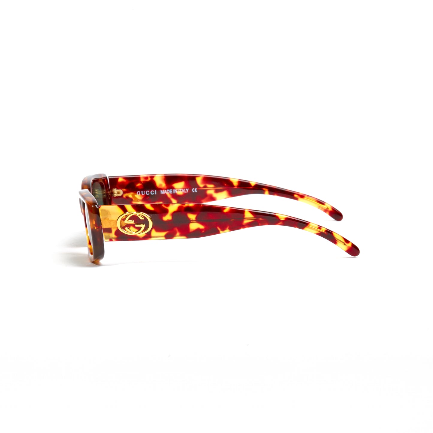 Vintage Gucci Rectangular Tortoise Golden Interlocking Logo Sunglasses