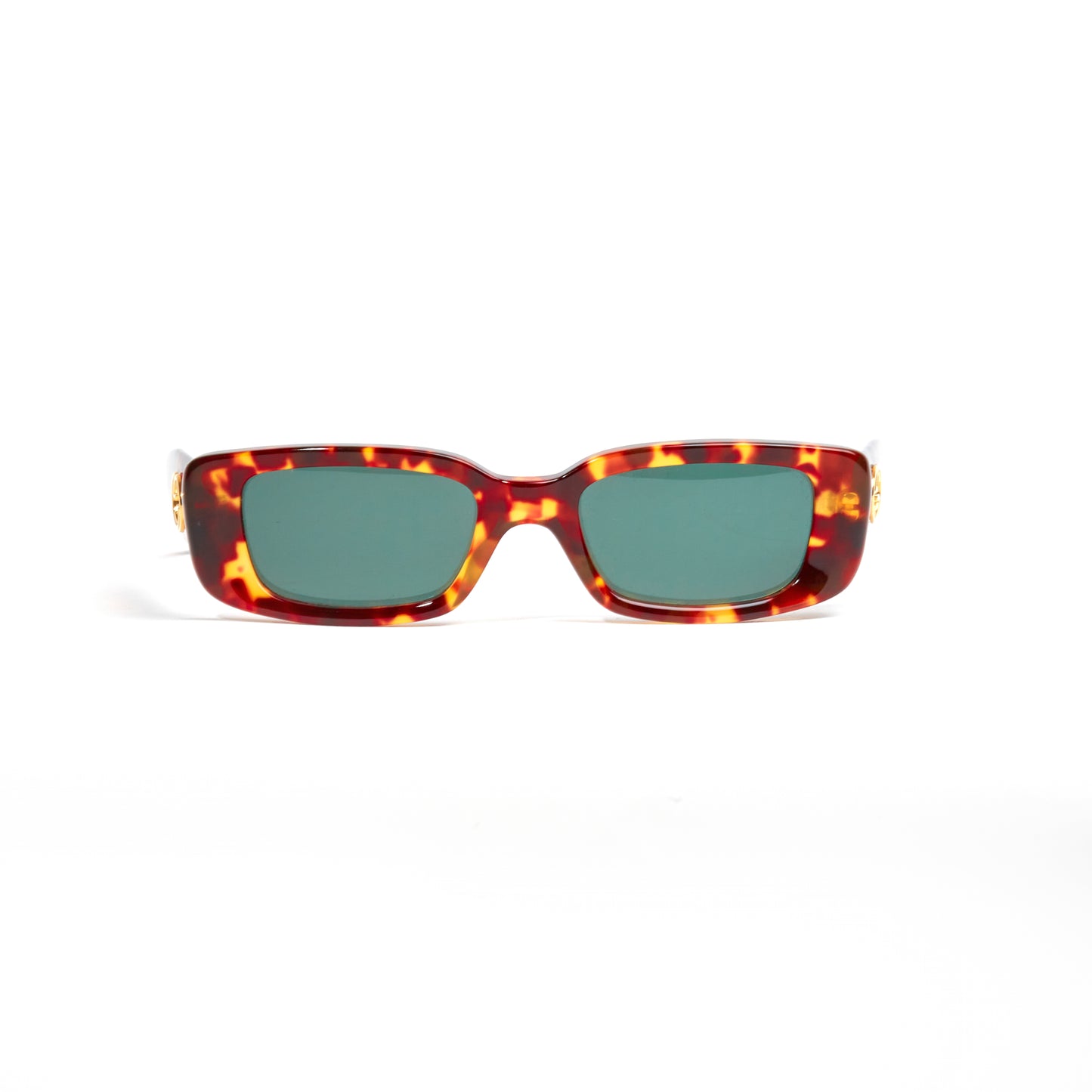 Vintage Gucci Rectangular Tortoise Golden Interlocking Logo Sunglasses