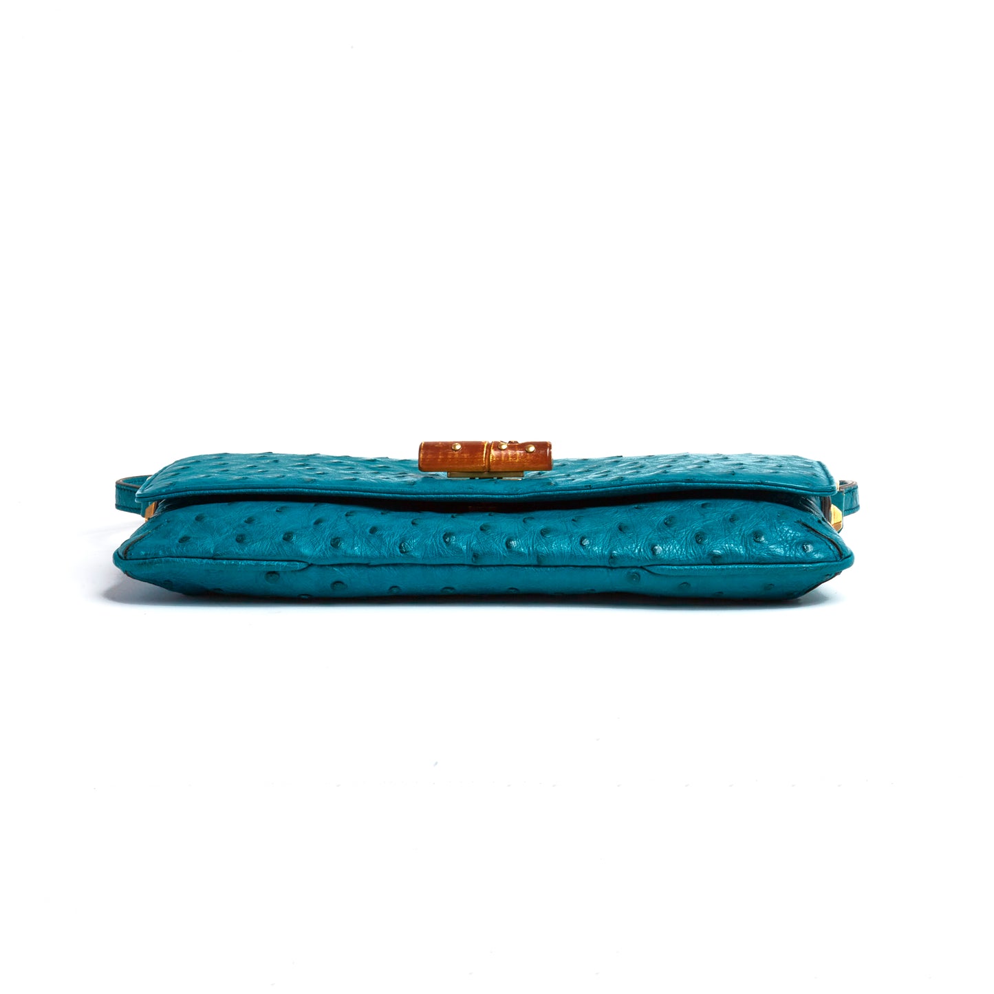 Vintage Gucci Teal Oistrich Bamboo Clasp Pochette