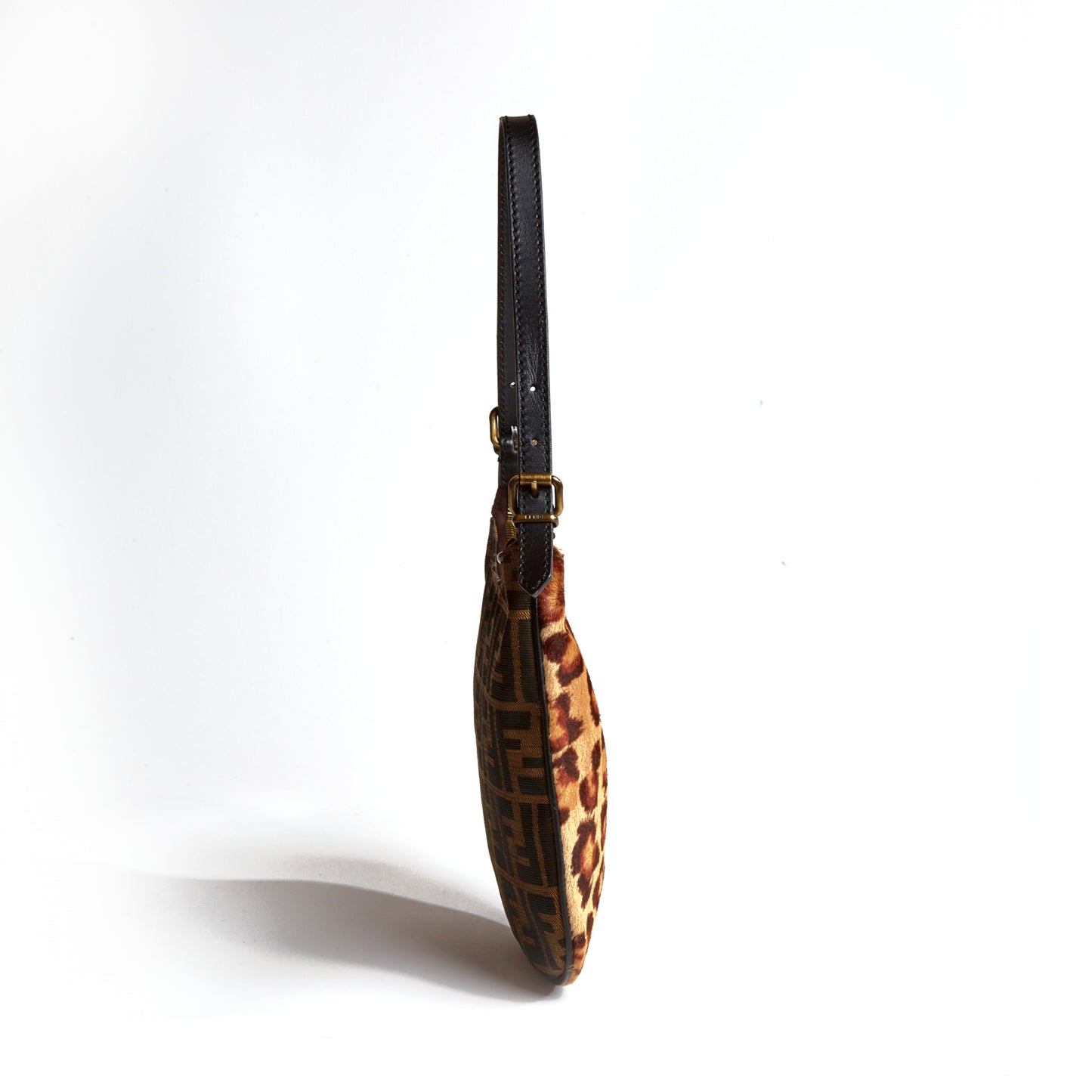 Vintage Fendi Zucca & Leopard Calfskin Oyster Bag
