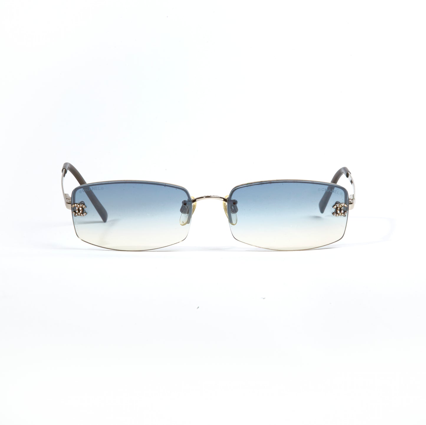 Vintage Chanel Narrow Silver Grey Diamanté Sunglasses
