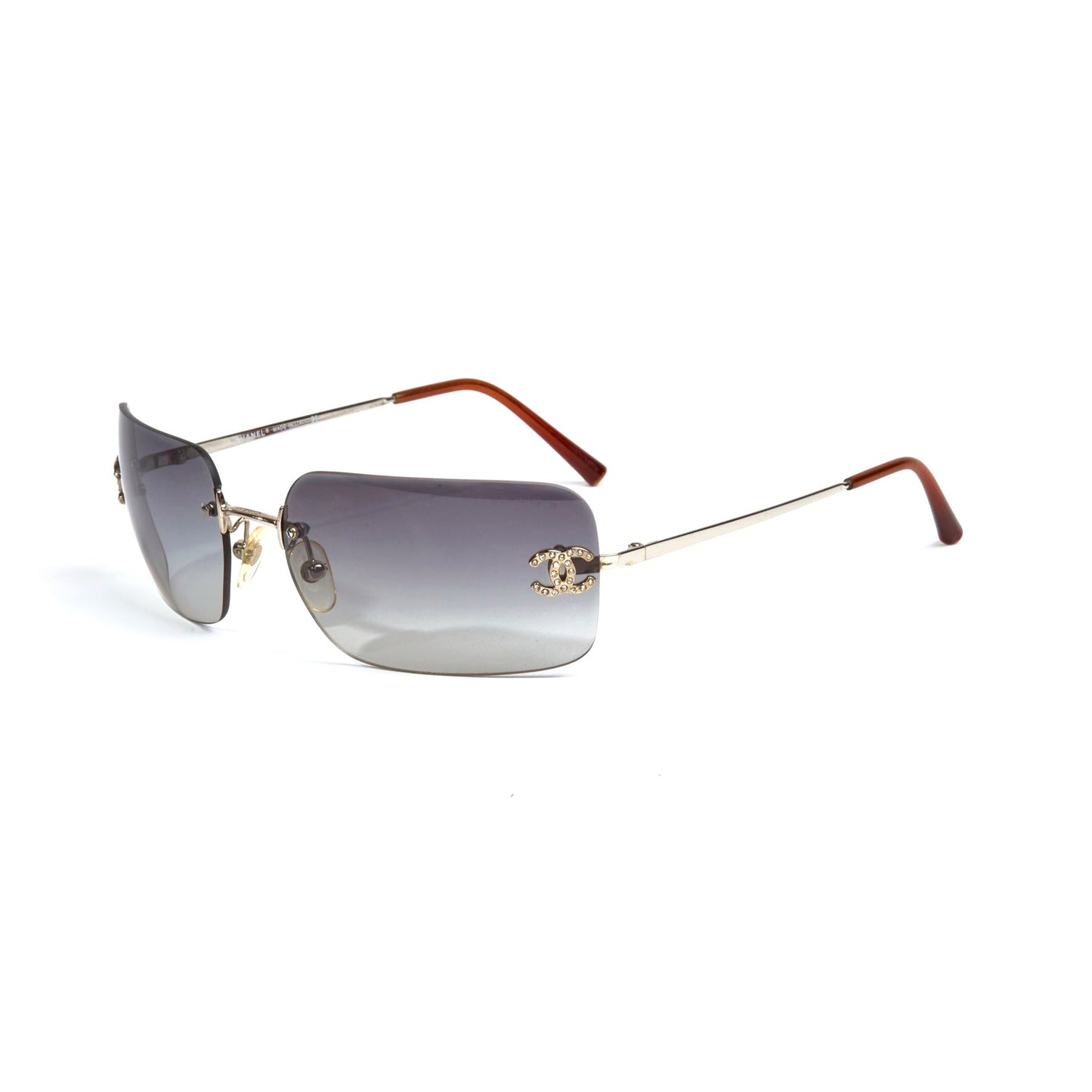 Vintage Chanel Classic Silver Grey Diamanté Sunglasses