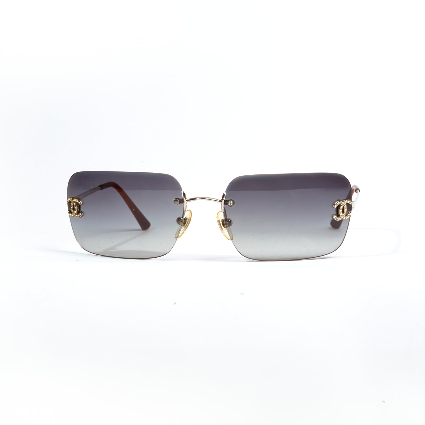 Vintage Chanel Classic Silver Grey Diamanté Sunglasses