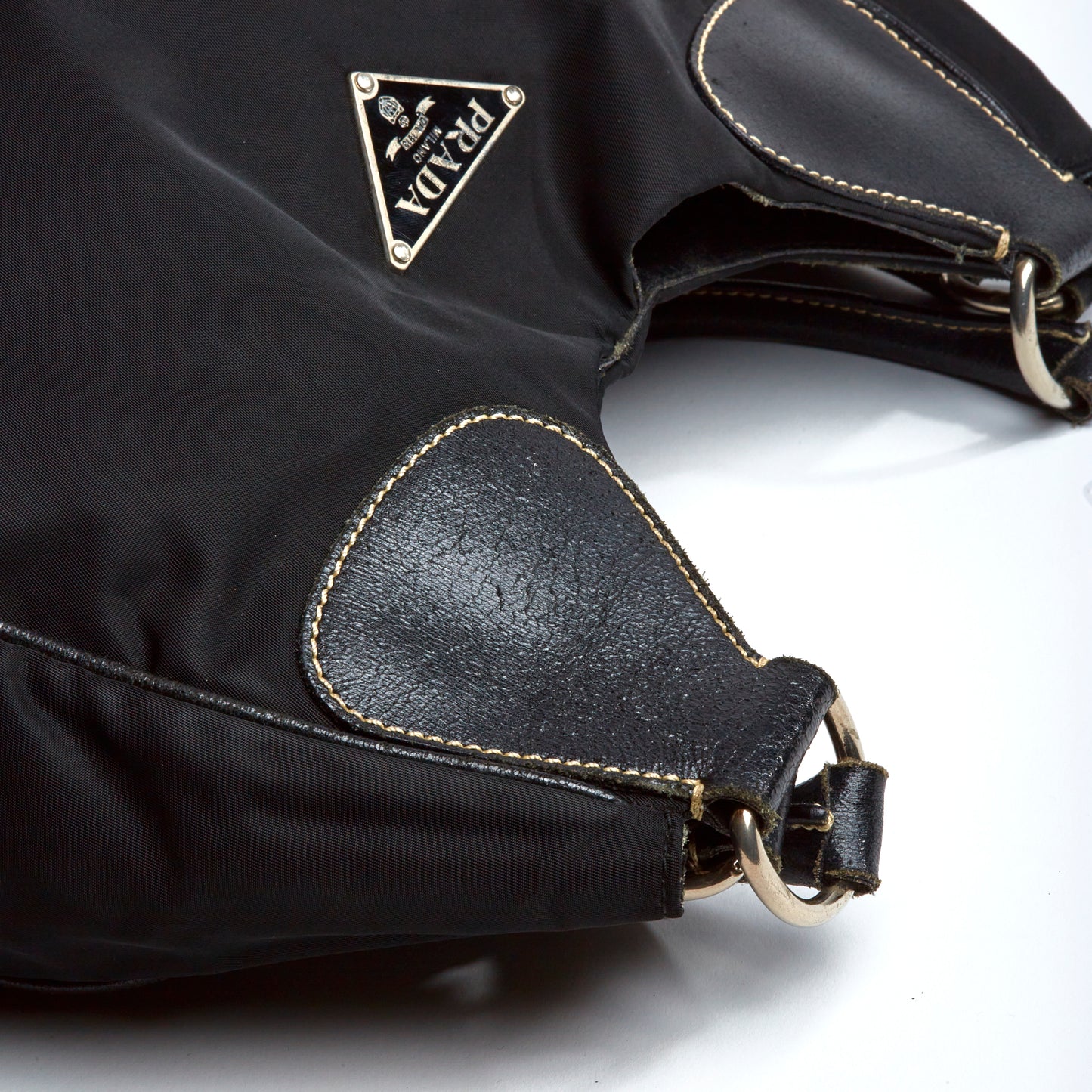 Vintage Prada Black White Stitching Shoulder Bag