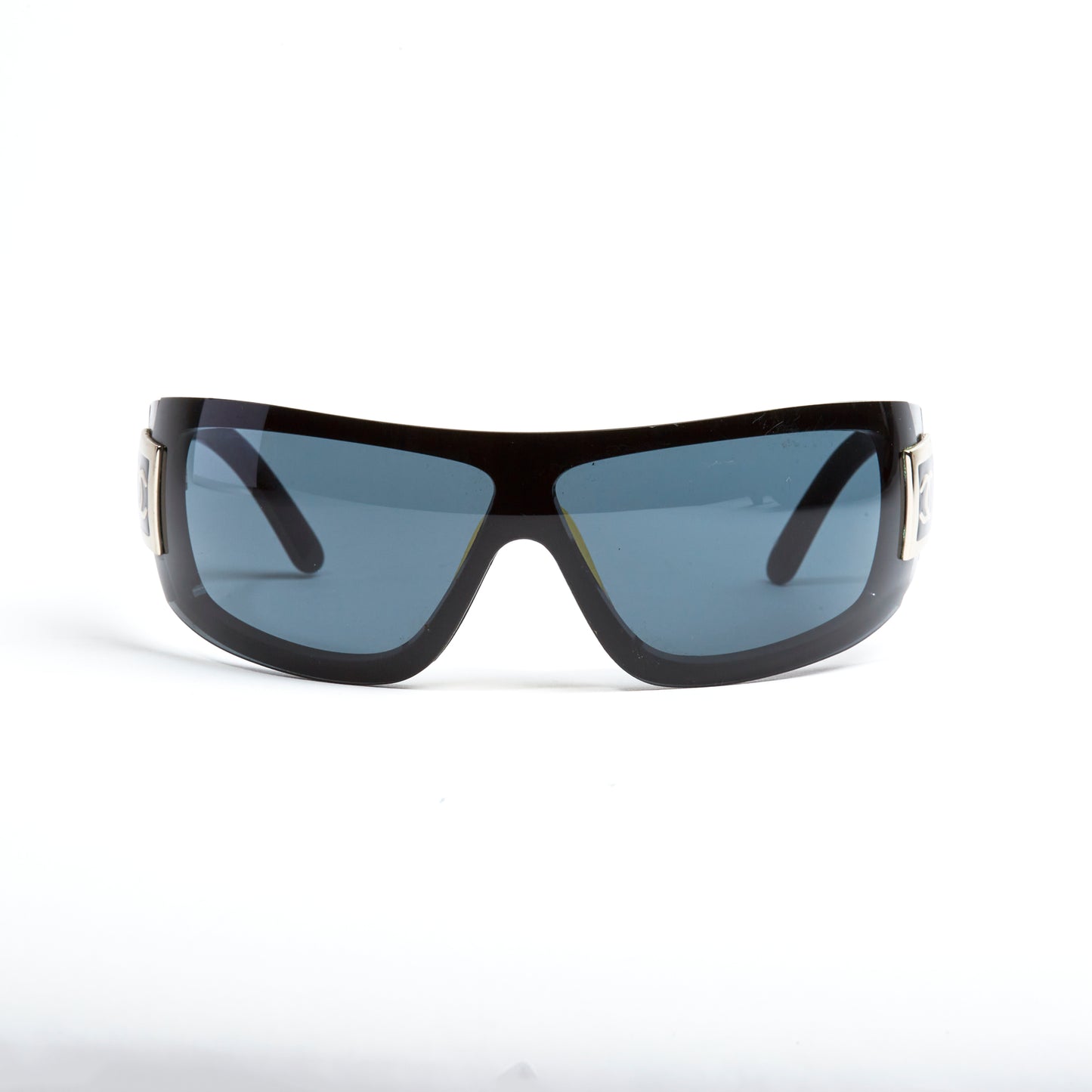 Vintage Chanel Black Silver Logo Mask Sunglasses