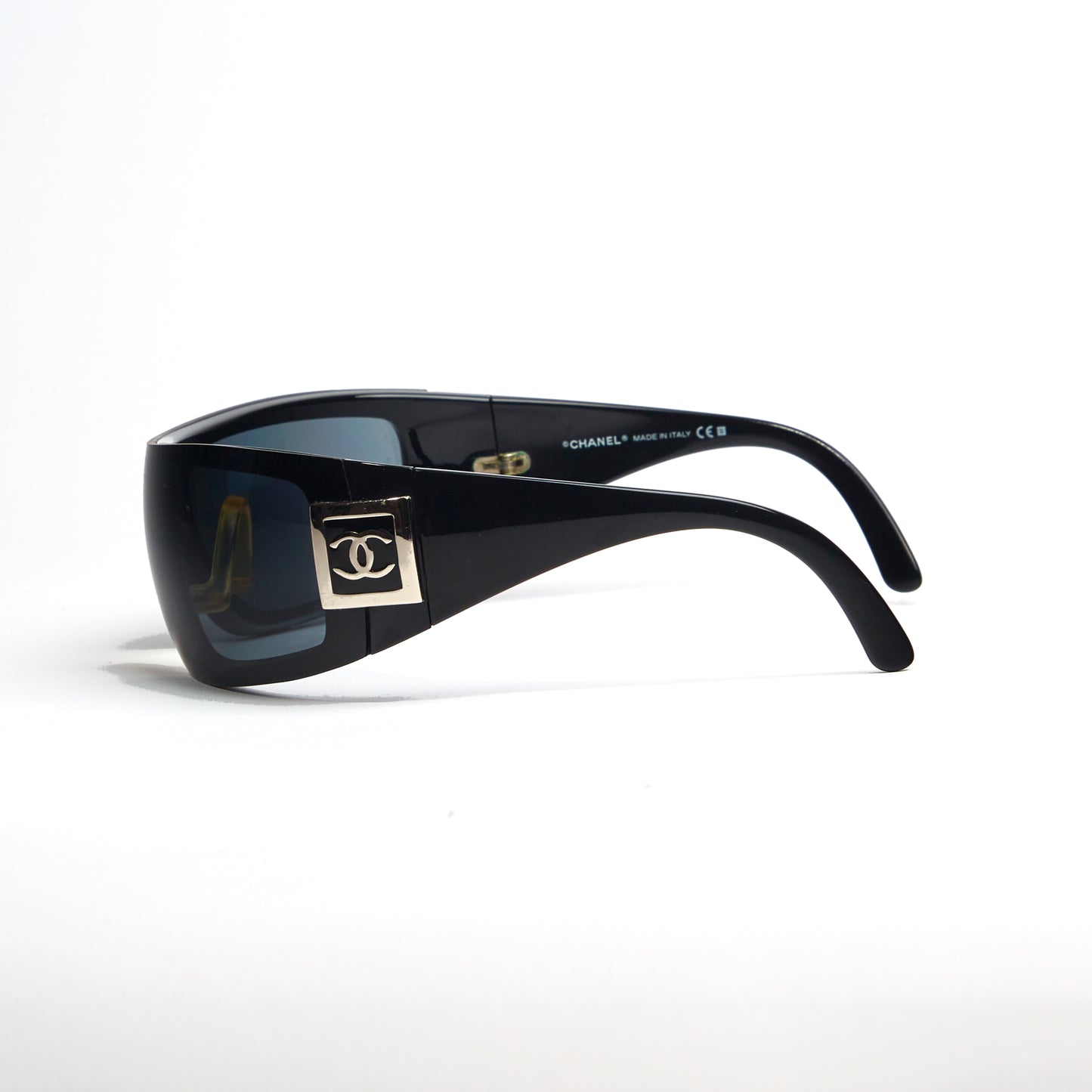 Vintage Chanel Black Silver Logo Mask Sunglasses