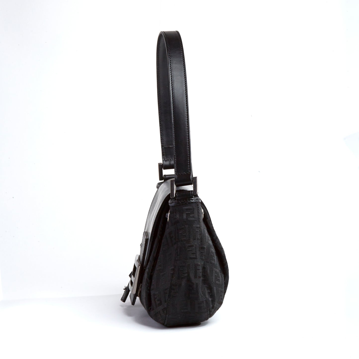 Vintage Fendi Black Mini Hobo Silver Buckle Bag