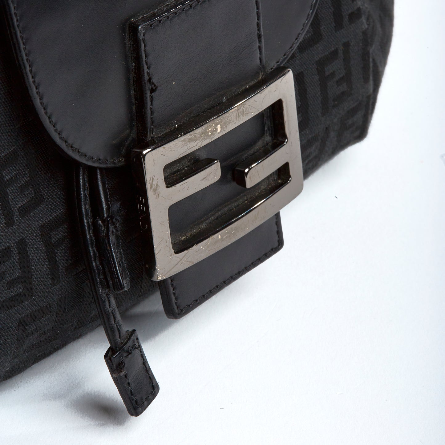 Vintage Fendi Black Mini Hobo Silver Buckle Bag