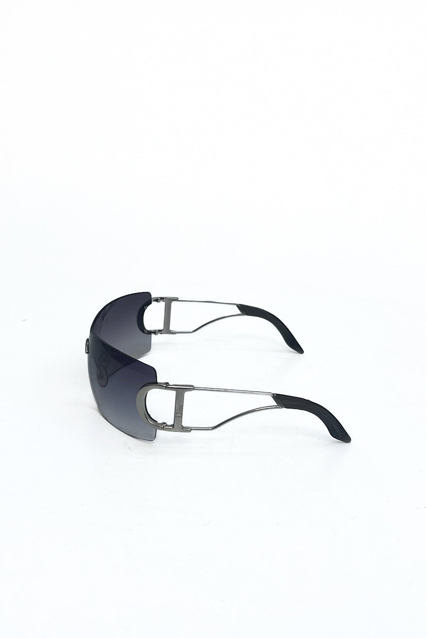 Vintage Christian Dior Silver Logo Frame Mask Sunglasses