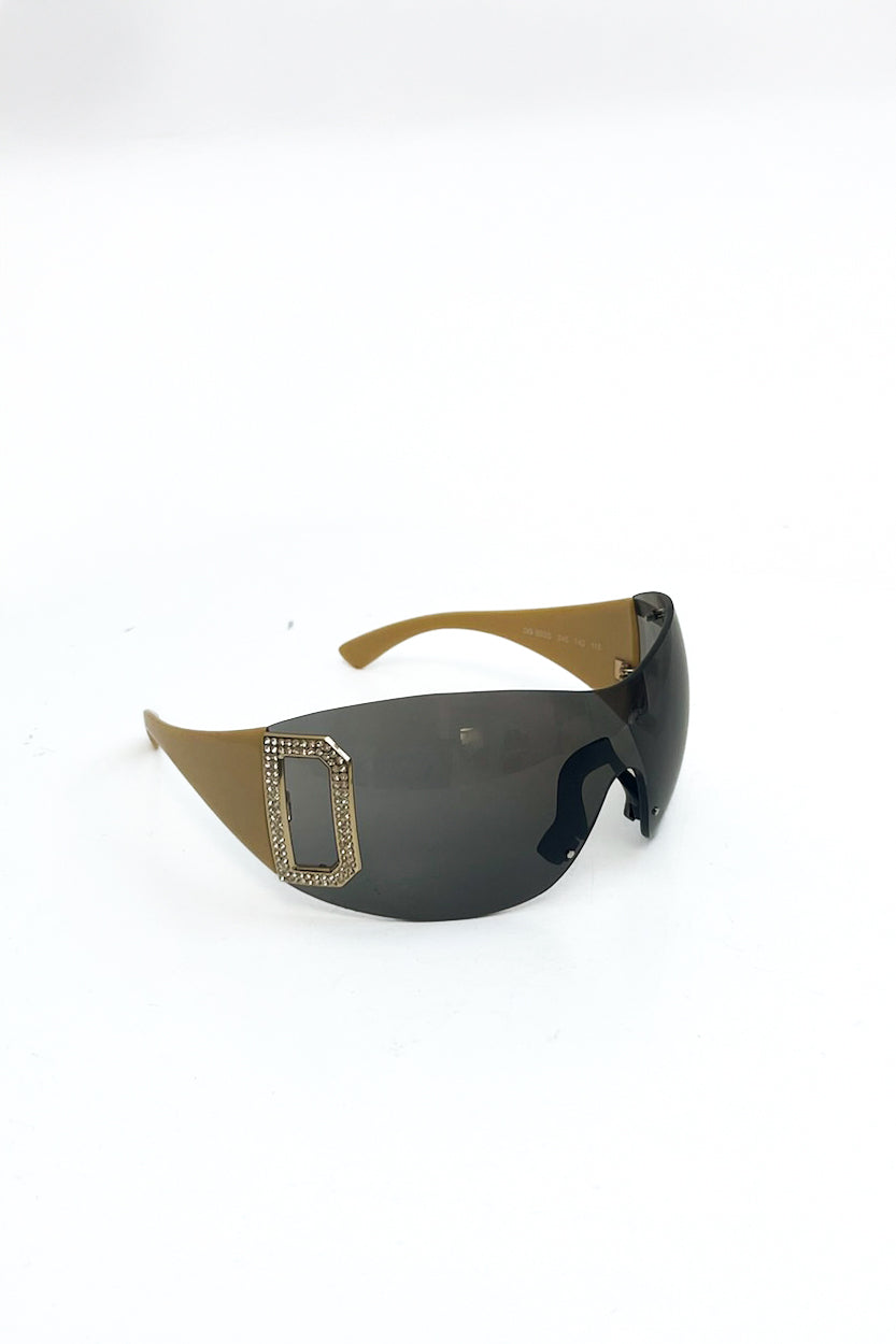 Vintage Cream Strass Logo Sunglasses