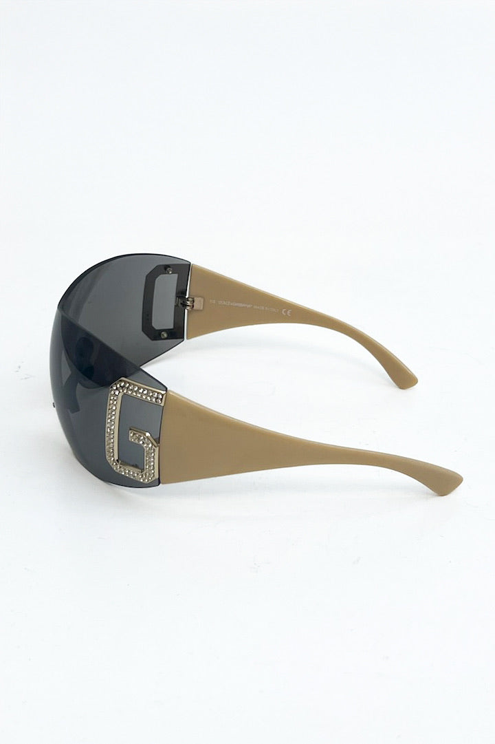 Vintage Cream Strass Logo Sunglasses