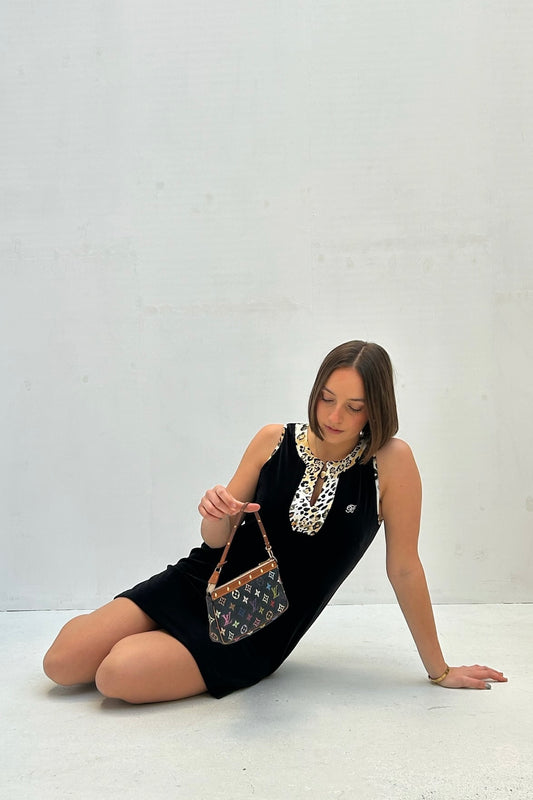 Vintage Black Leopard Trim dress