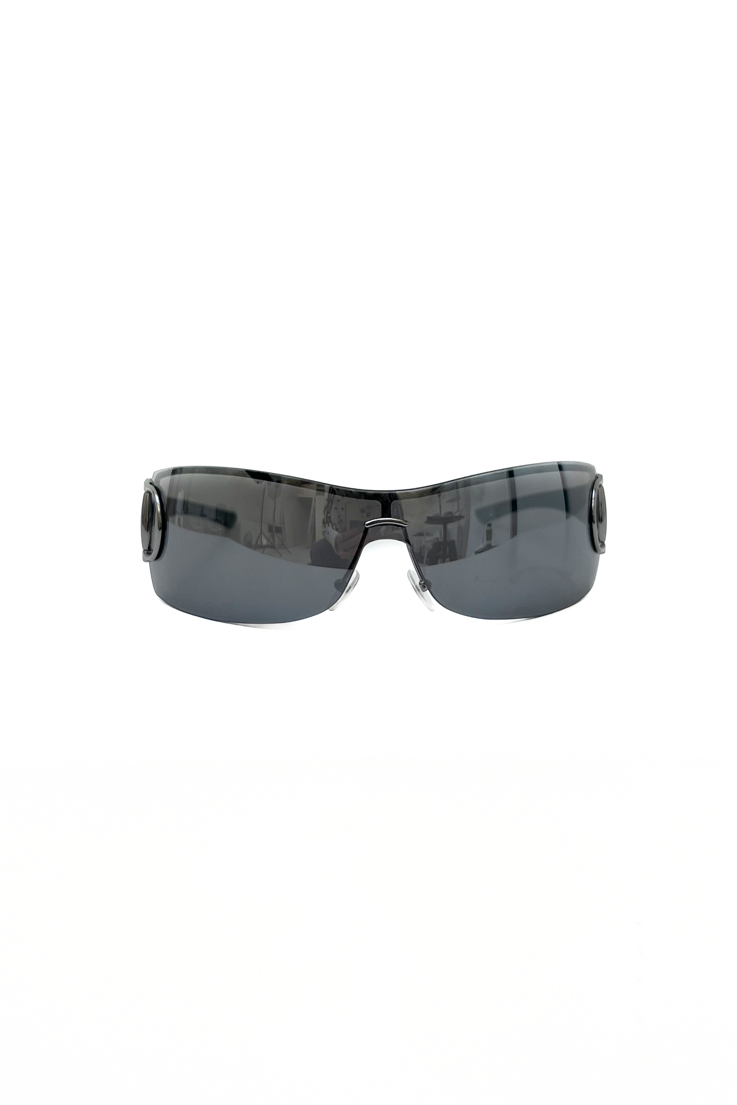 Vintage Black Mirrored Horsebit Detail Mask Sunglasses