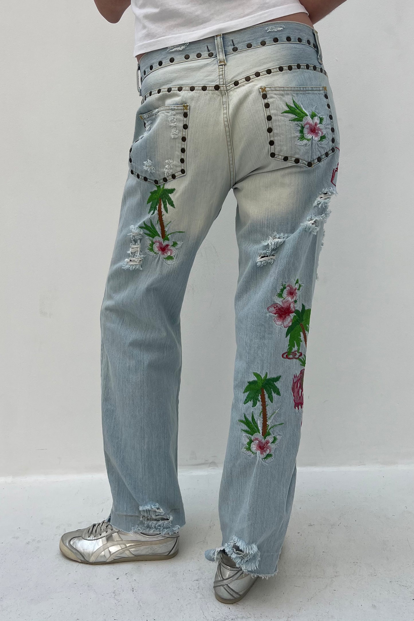 Vintage Embroidered Palm Tree Denim