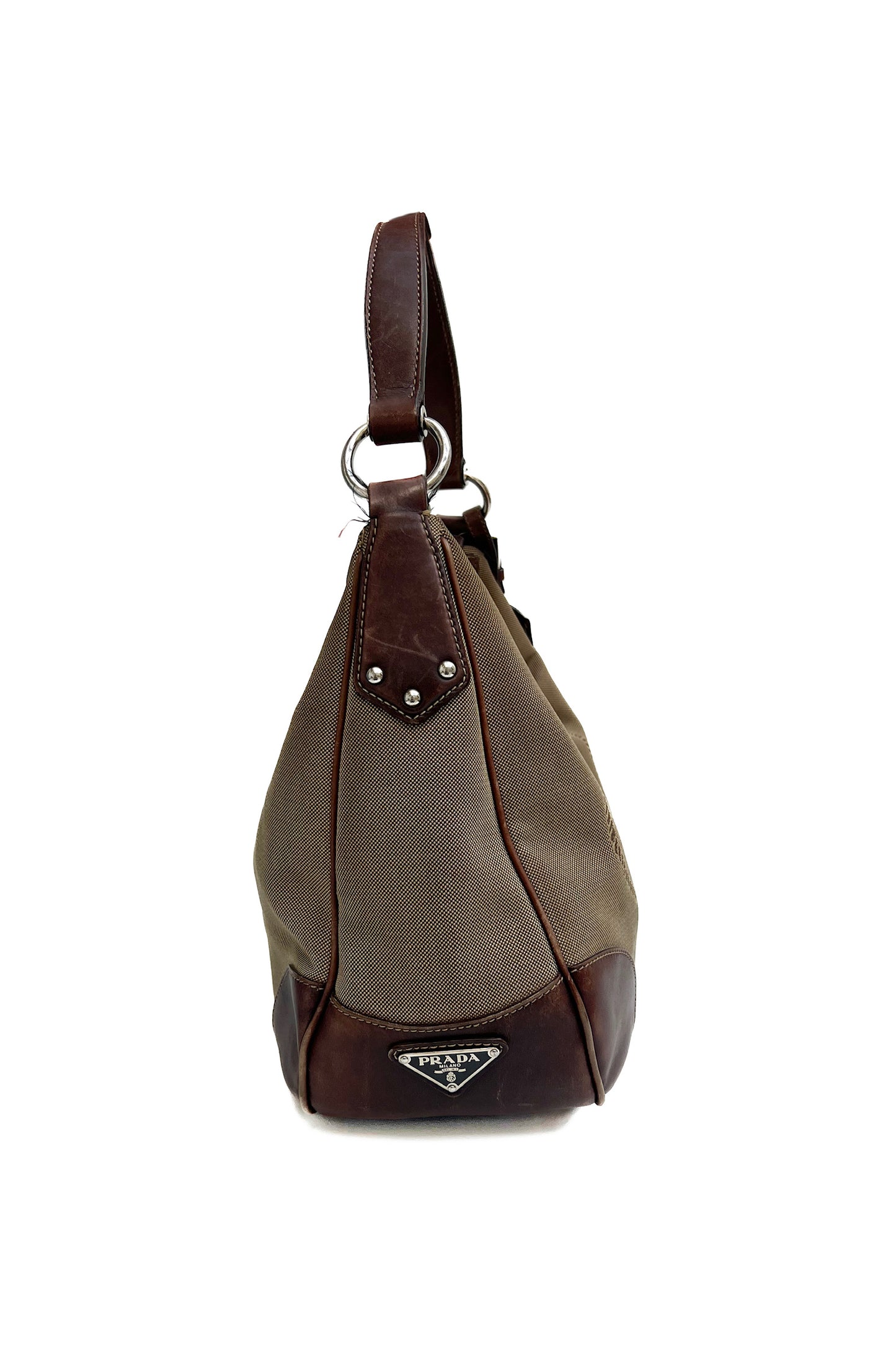 Vintage Big Front Logo & Brown Leather Shoulder Bag