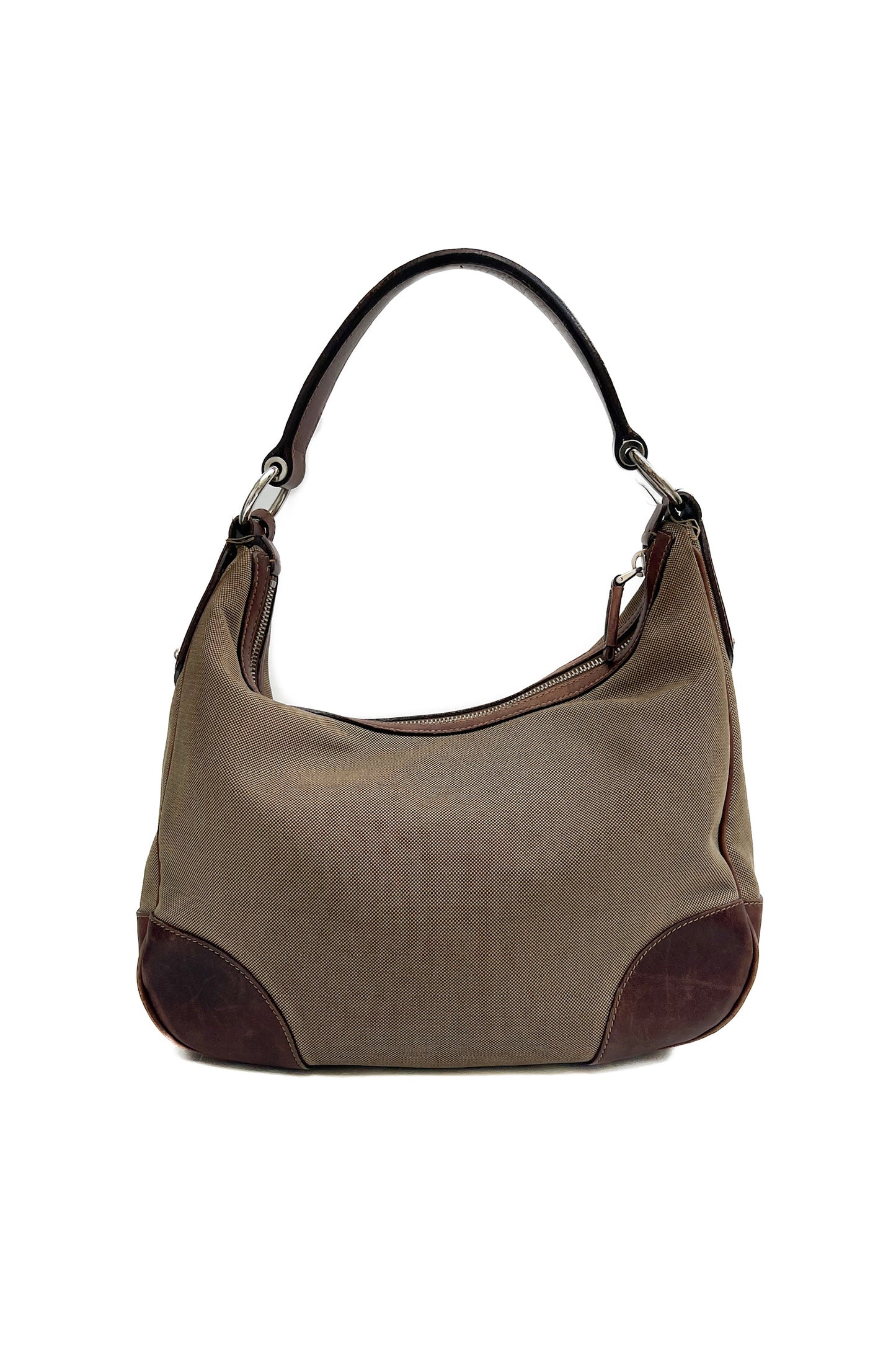 Vintage Big Front Logo & Brown Leather Shoulder Bag