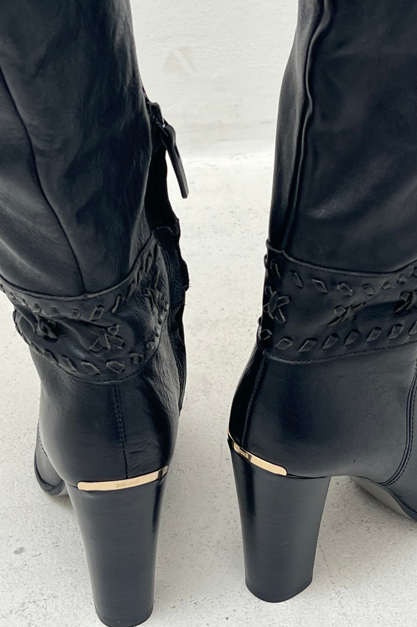 Vintage Black High Leather Stitch Detail Boots 39 -