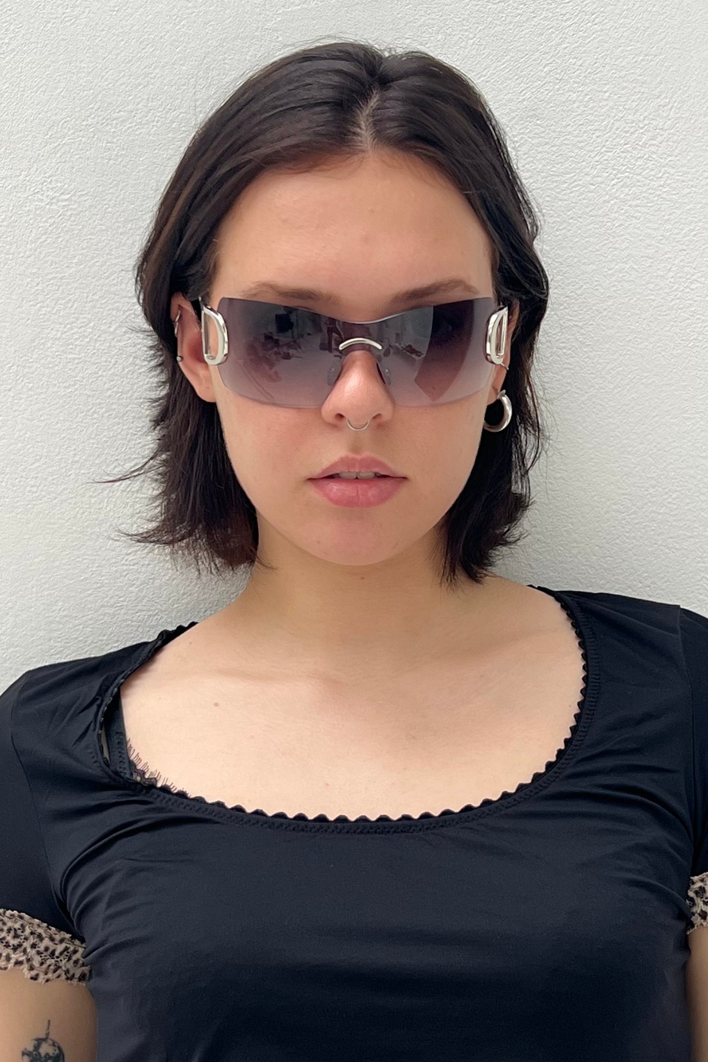 Vintage Christian Dior Silver Logo Frame Mask Sunglasses
