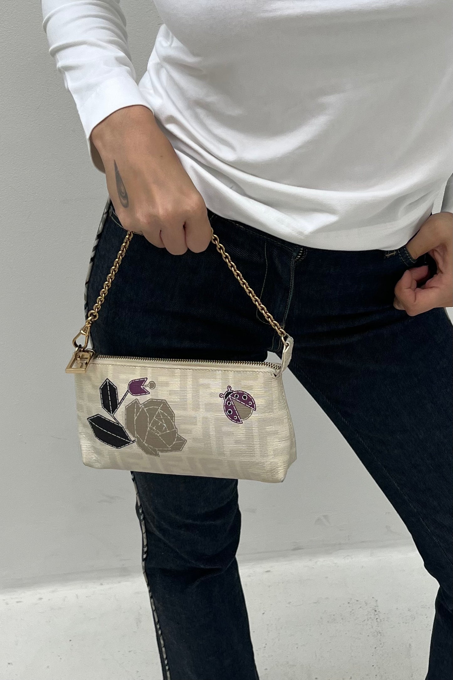 Vintage Cream Zucca & Stich Print Pochette