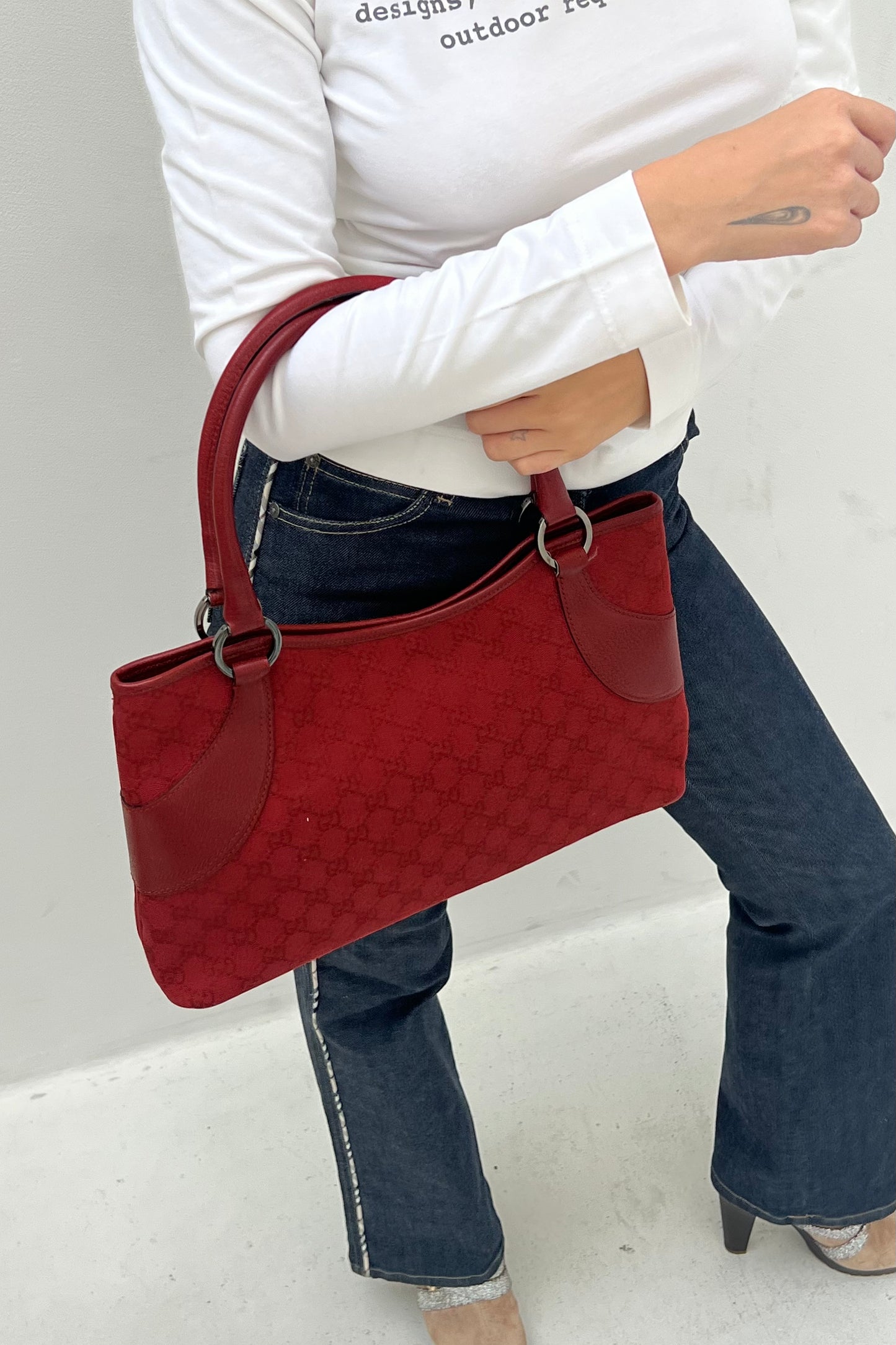 Vintage Red Monoram & Leather Double Handle Bag