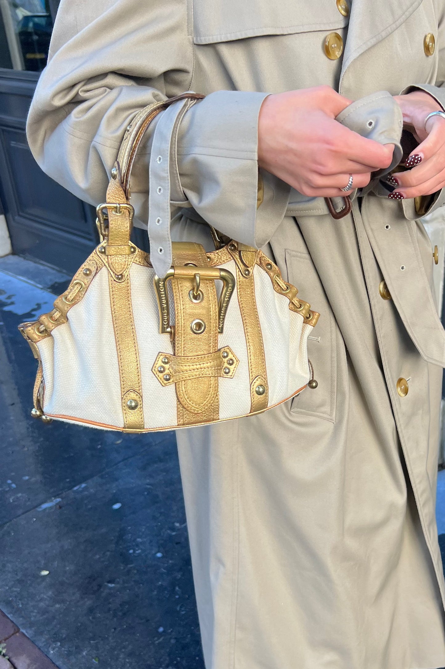 Vintage Cream & Gold Antigua Theda Pm Bag