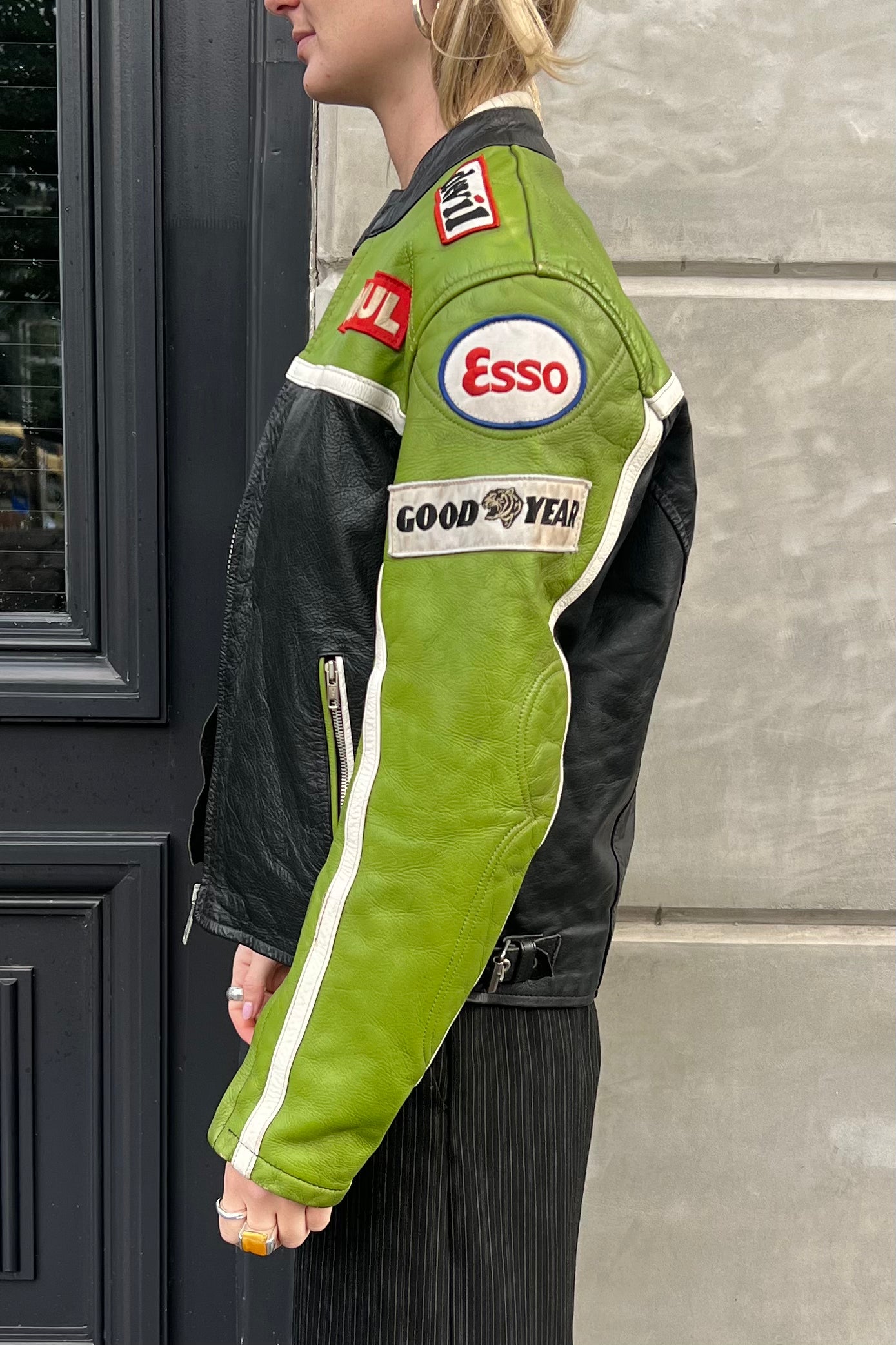 Vintage Motul Jaguar Green & Black Leather Jacket