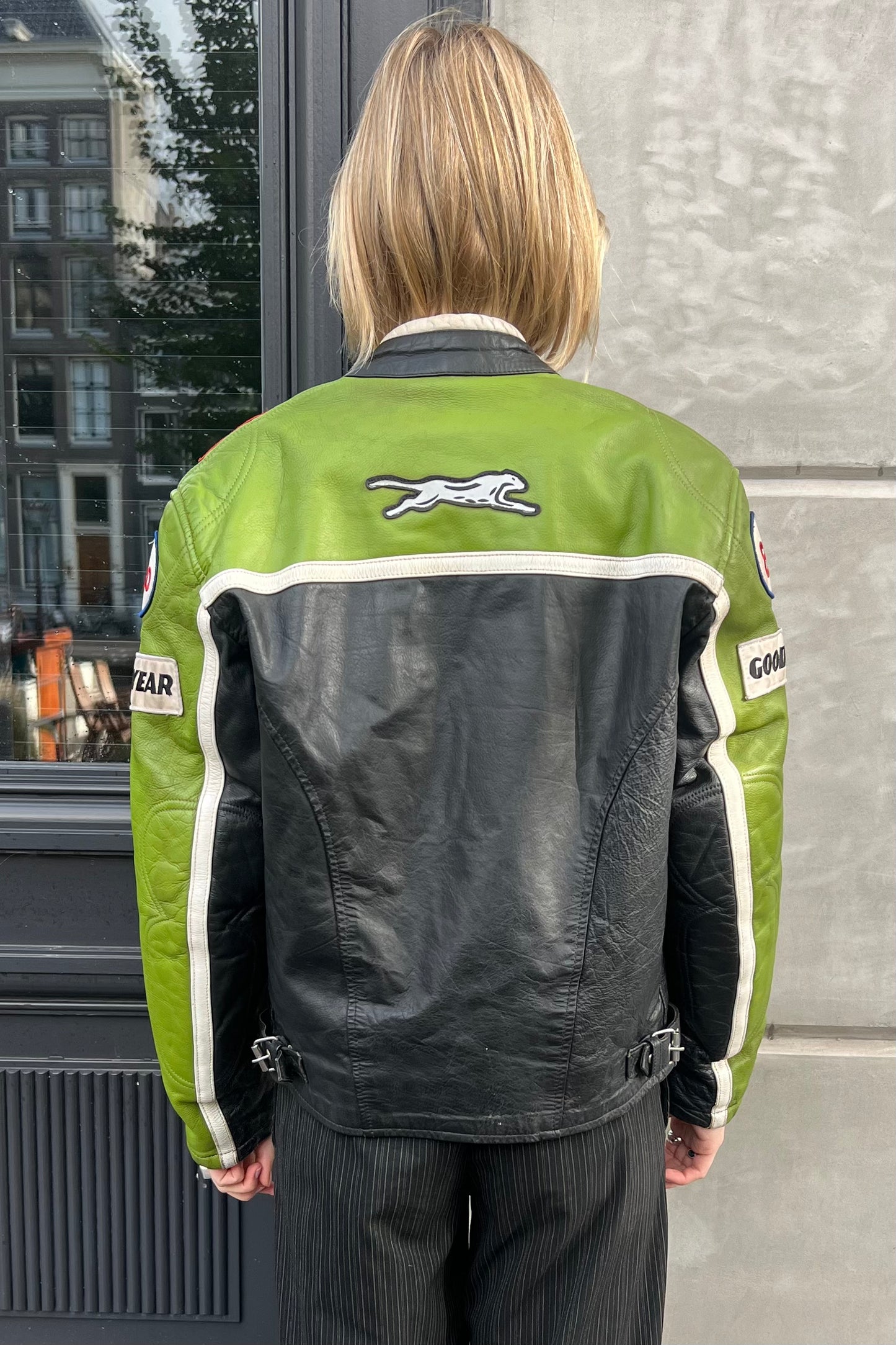 Vintage Motul Jaguar Green & Black Leather Jacket