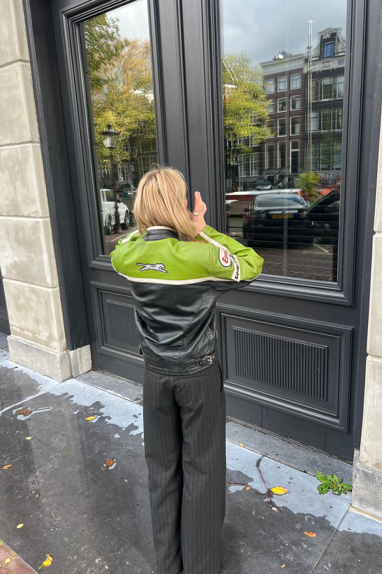 Vintage Motul Jaguar Green & Black Leather Jacket