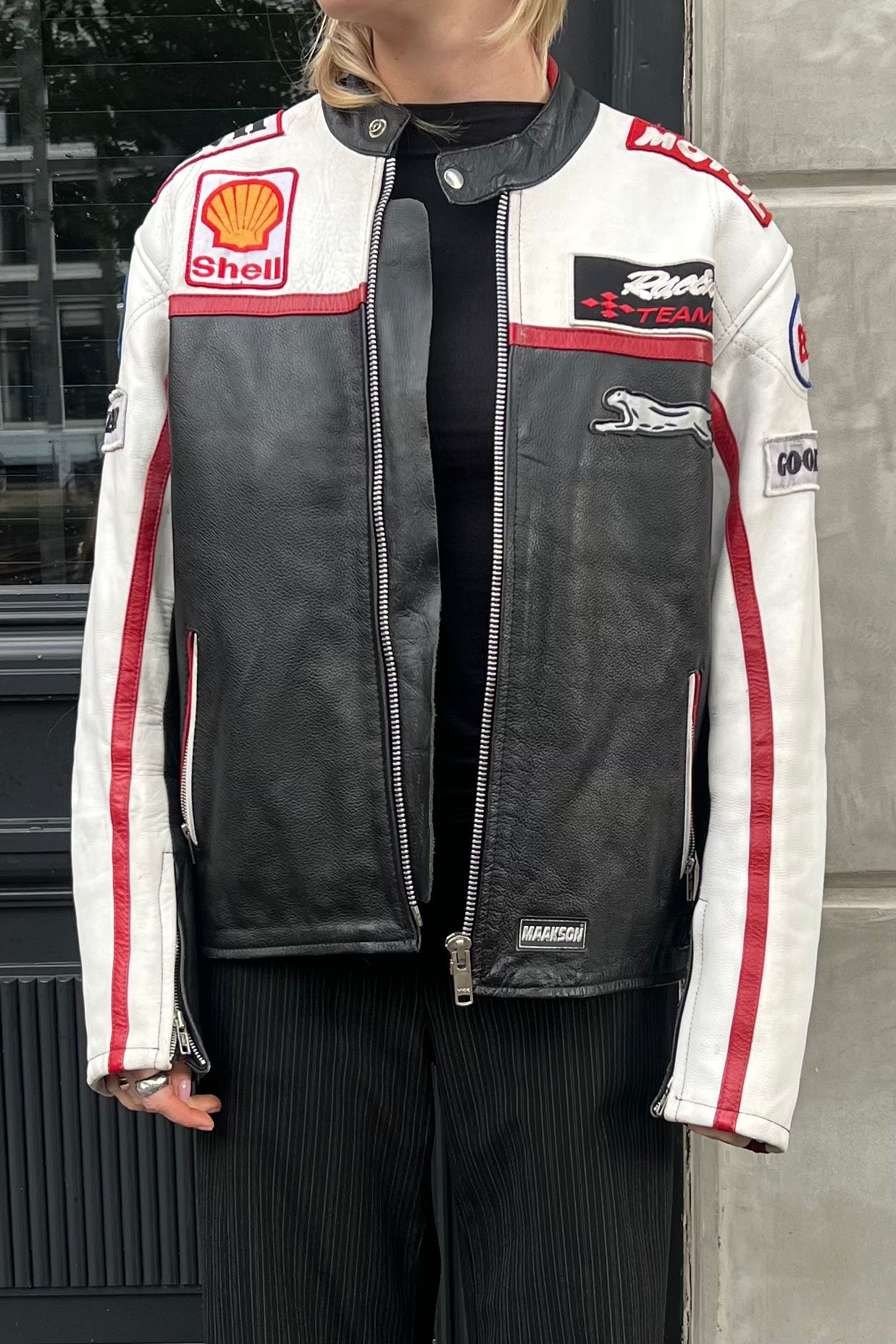 Vintage Motul Jaguar White & Black Leather Jacket