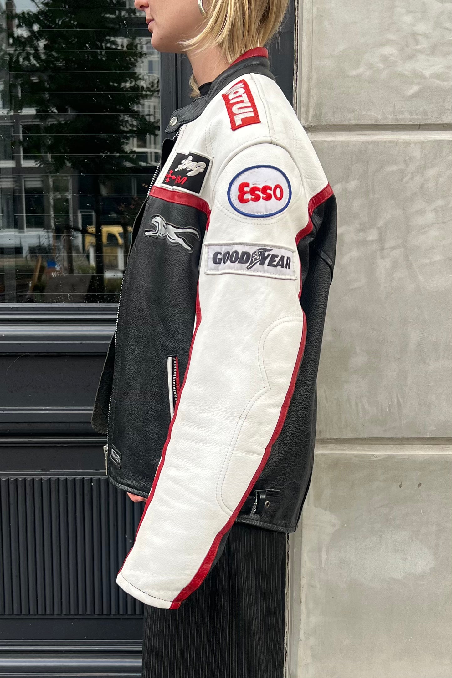 Vintage Motul Jaguar White & Black Leather Jacket