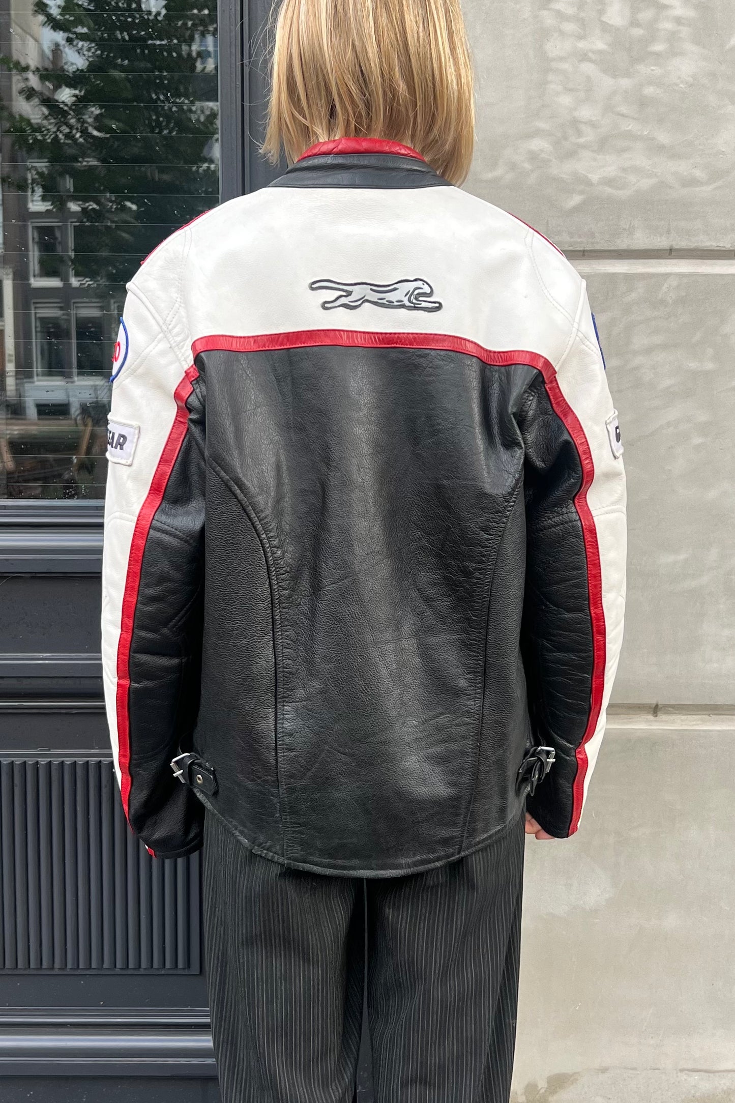 Vintage Motul Jaguar White & Black Leather Jacket