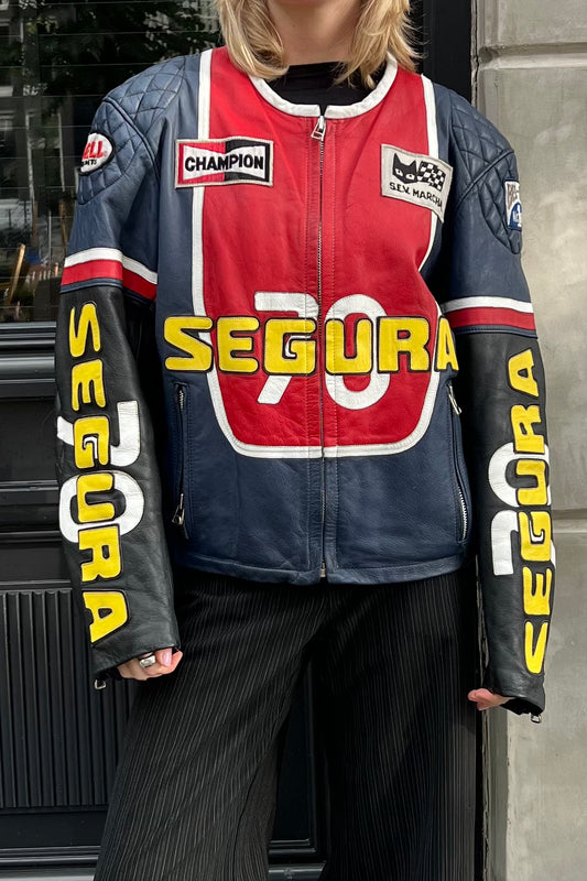 Vintage Segura Leather Red & Navy Jacket