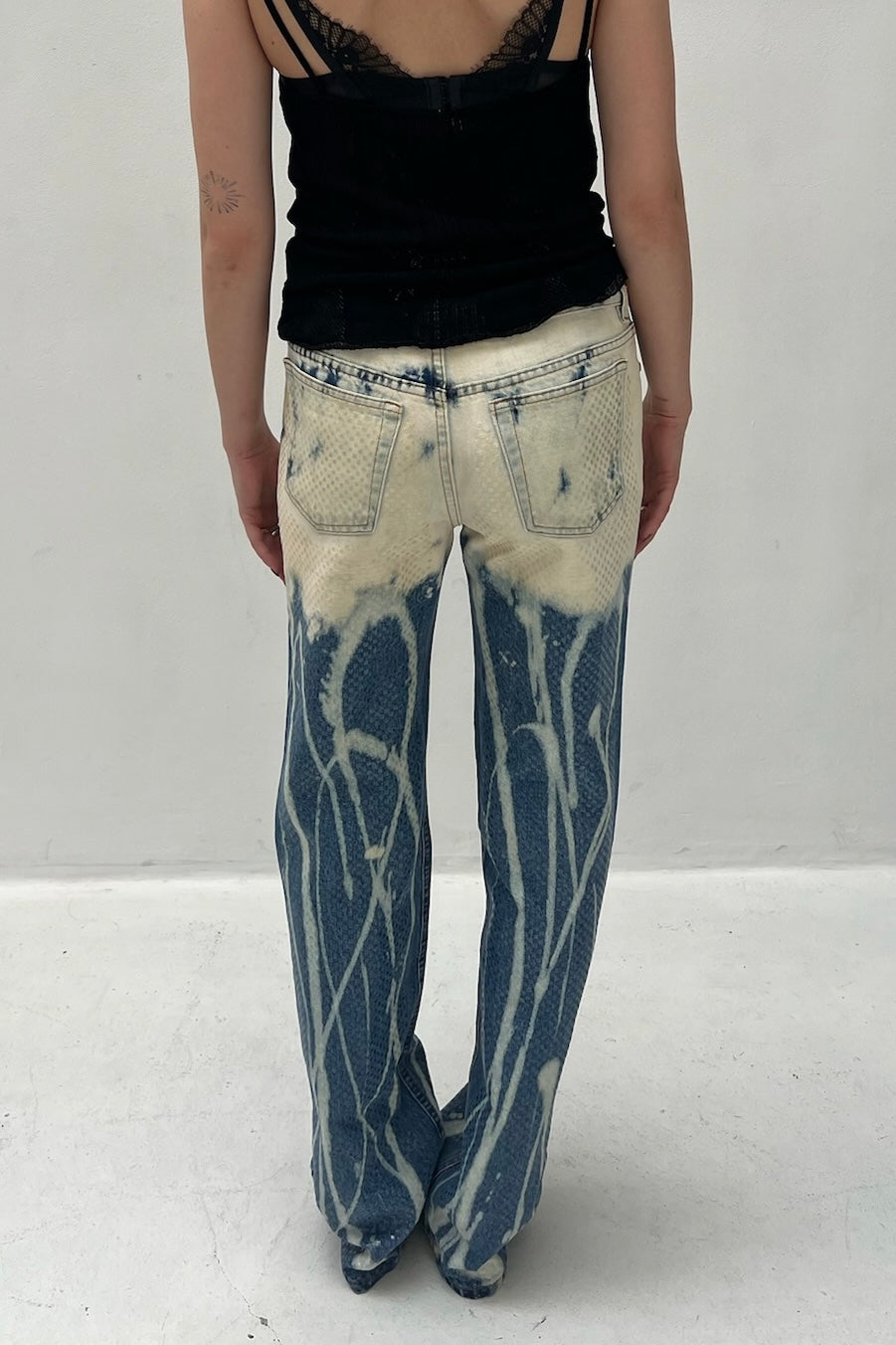 Vintage Tie Dye Shiny Print Denim Pants