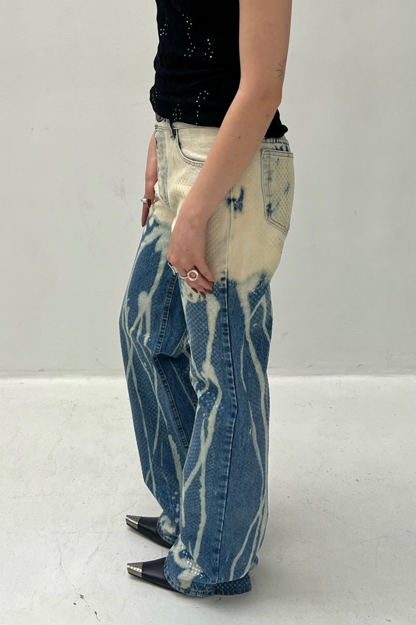 Vintage Tie Dye Shiny Print Denim Pants