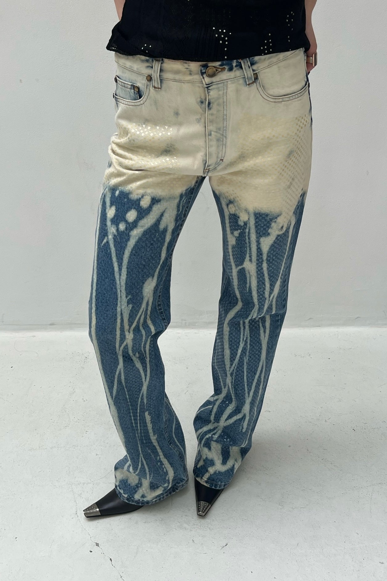 Vintage Tie Dye Shiny Print Denim Pants