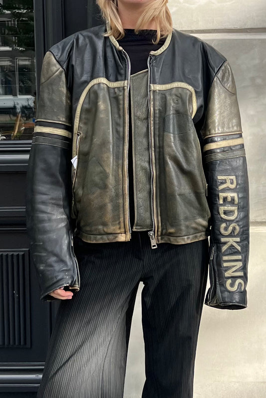 Vintage Redskins Black Trim Details Leather Motor Jacket