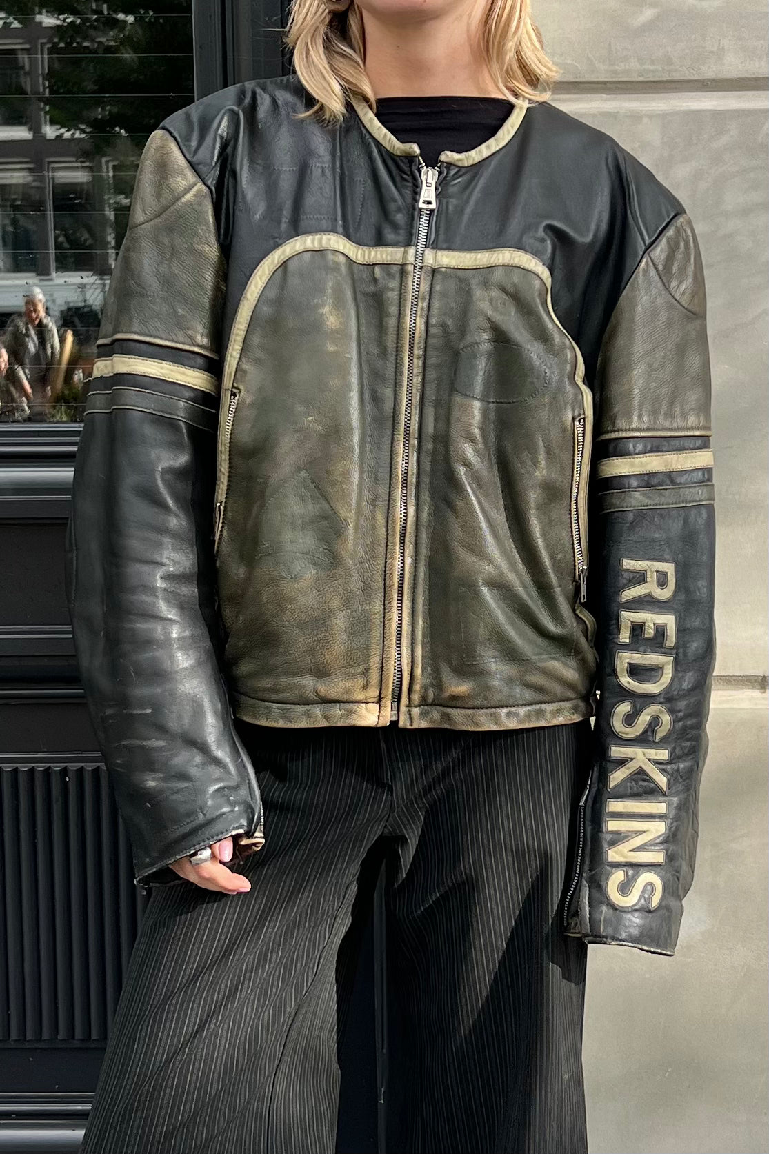 Vintage Redskins Black Trim Details Leather Motor Jacket