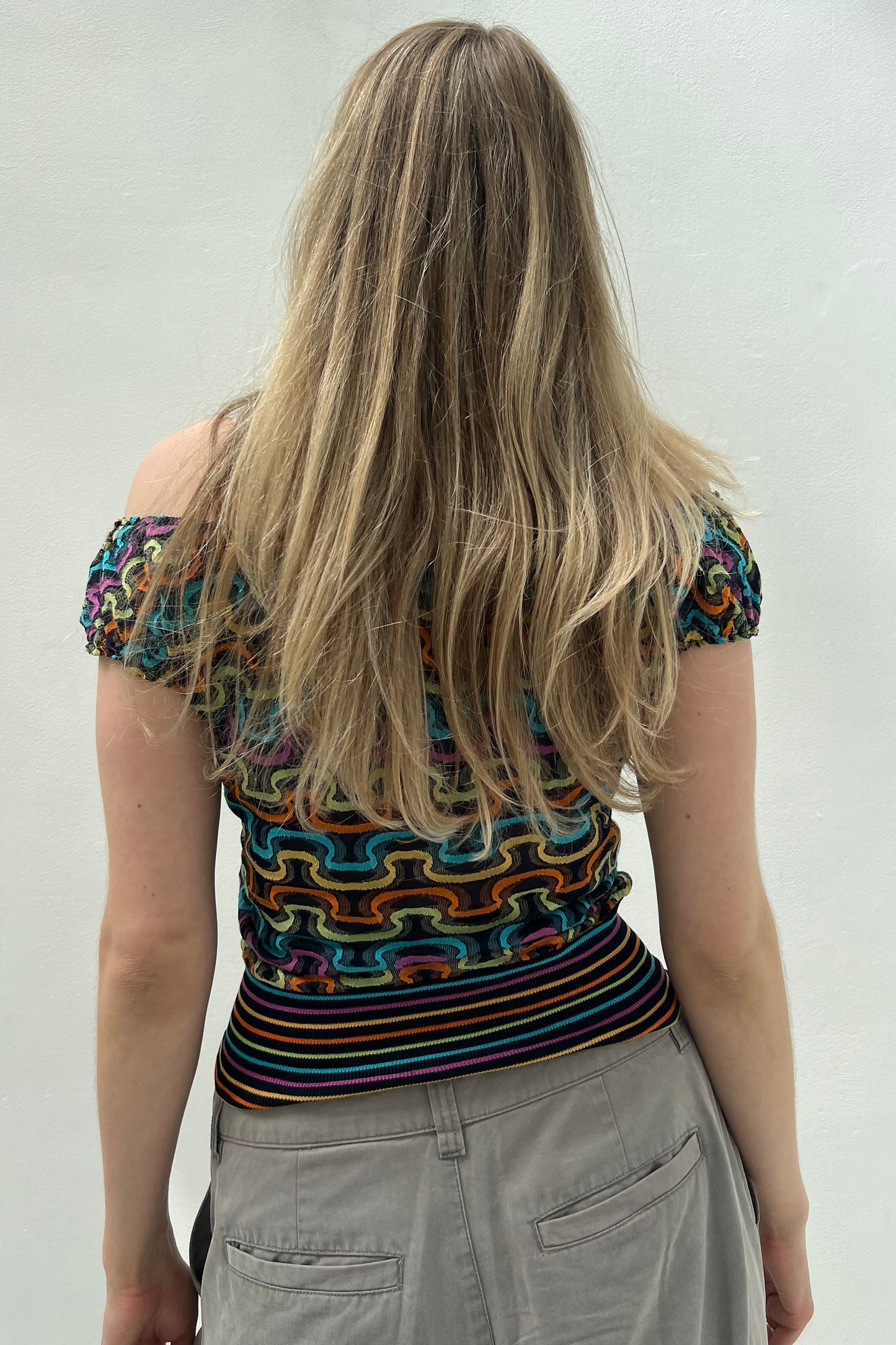 Vintage Wavy Striped Off Shoulder Top