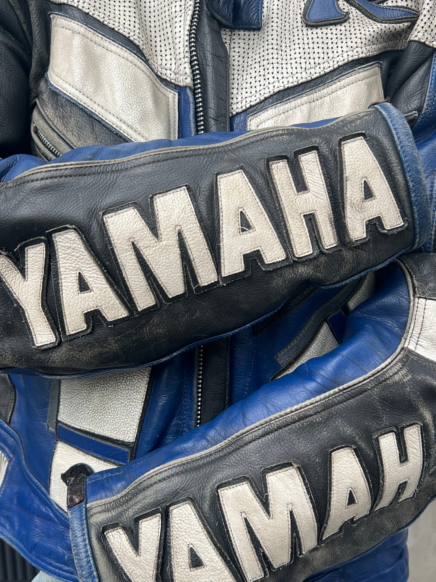 Vintage Black & Blue Patches Leather Jackets