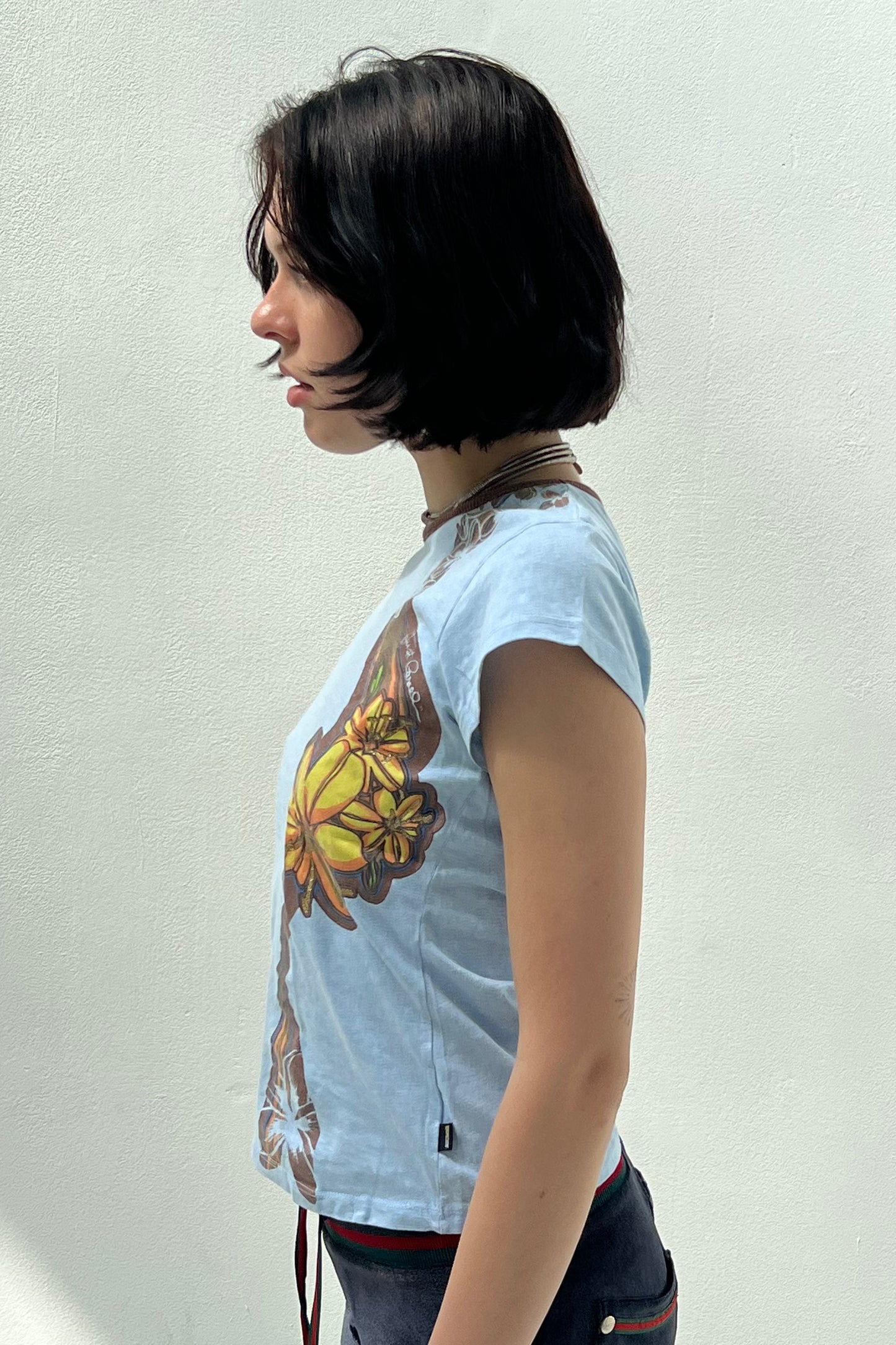 Vintage Baby Blue & Brown Flower Print Tee