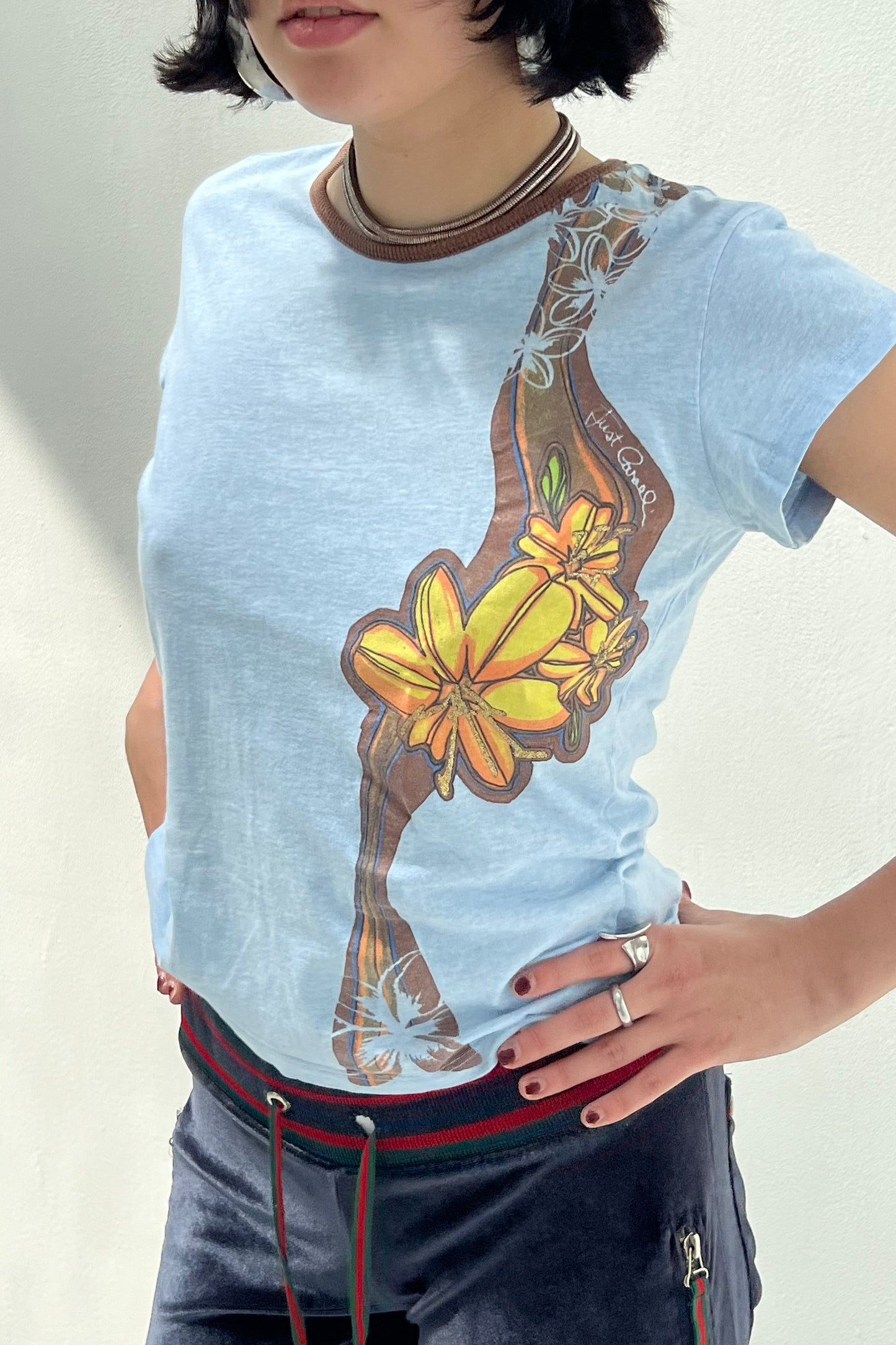Vintage Baby Blue & Brown Flower Print Tee
