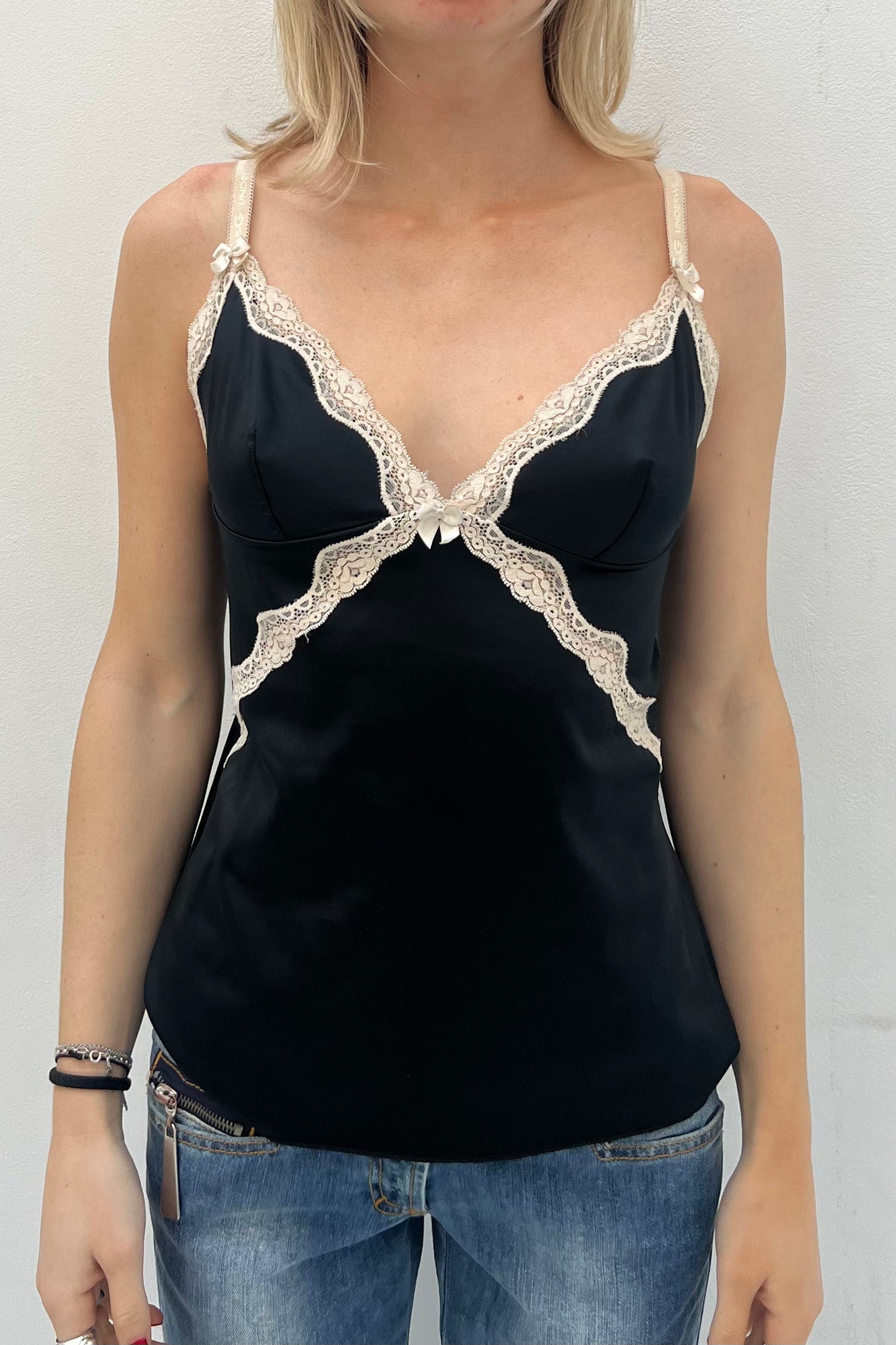 Vintage Black & Cream Lace Cami Top
