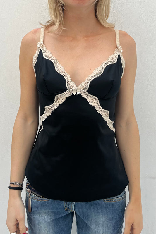 Vintage Black & Cream Lace Cami Top