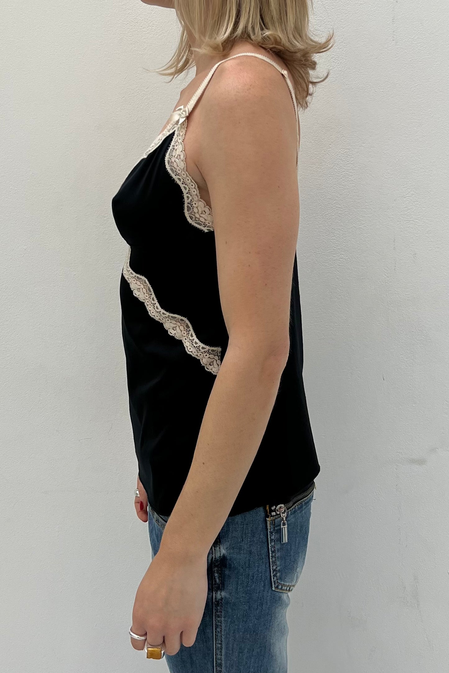 Vintage Black & Cream Lace Cami Top