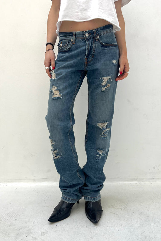 Vintage Denim Distressed Pocket Patch Pants